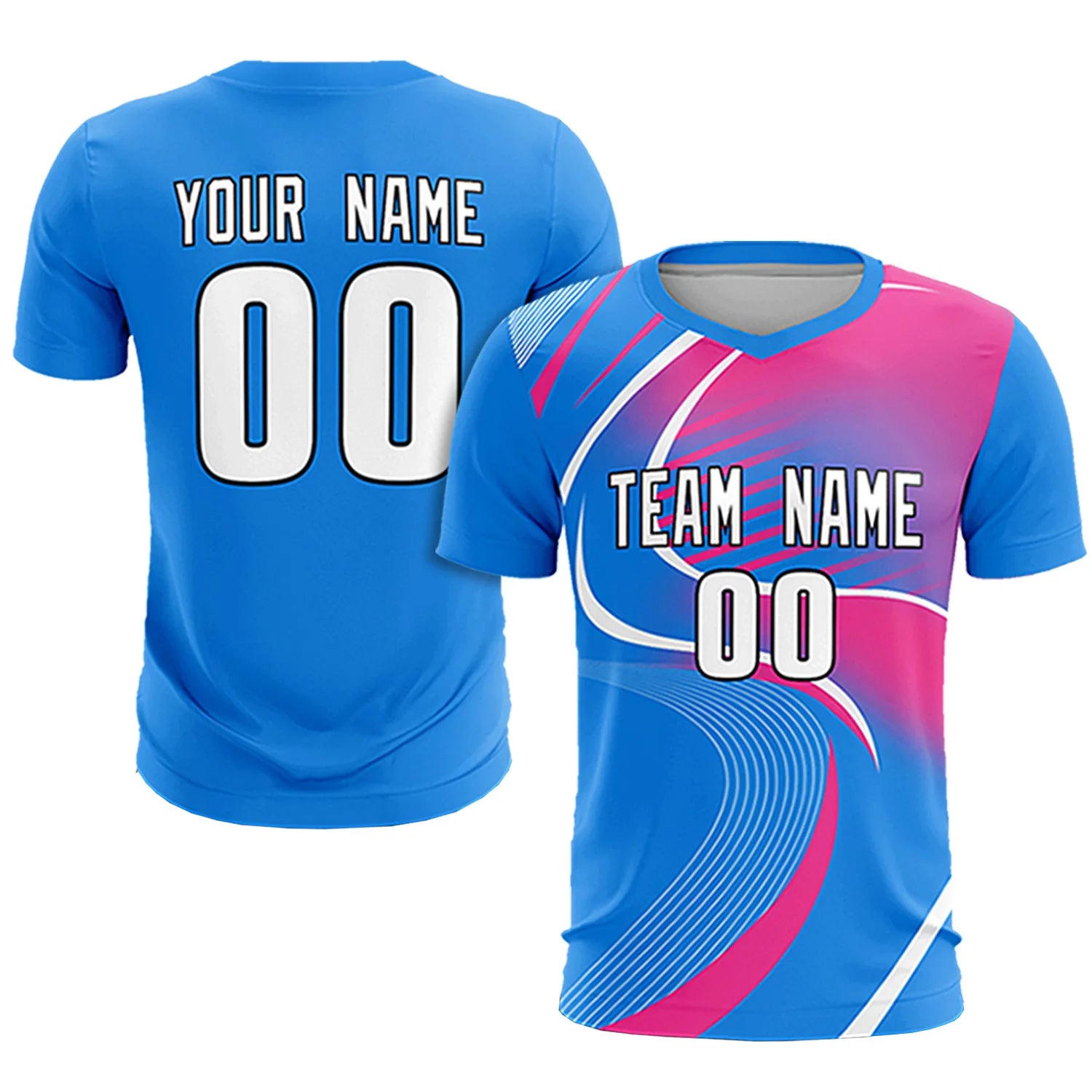 Custom Powder Blue White-Pink Casual Printing Sportswear Soccer Sets Jersey