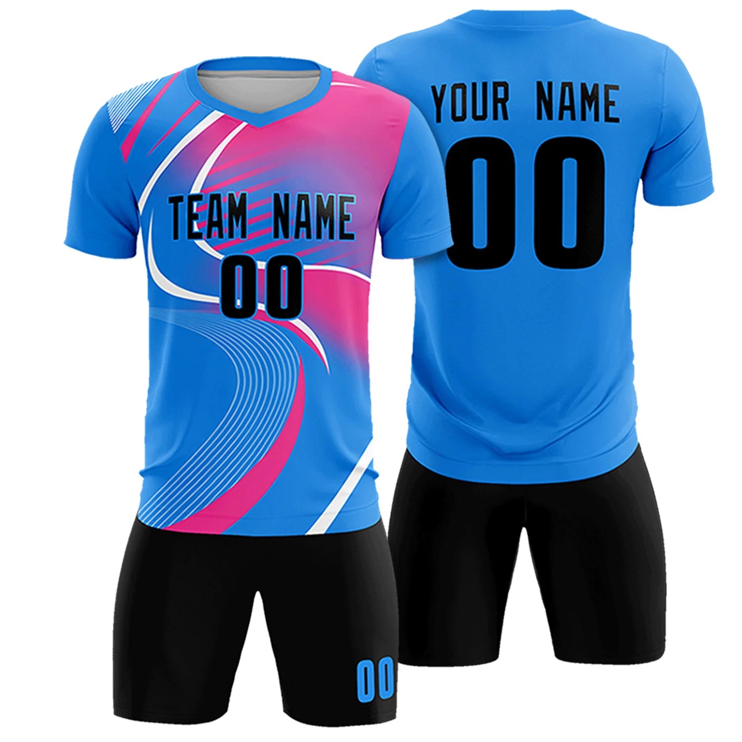 Custom Powder Blue White-Pink Casual Printing Sportswear Soccer Sets Jersey