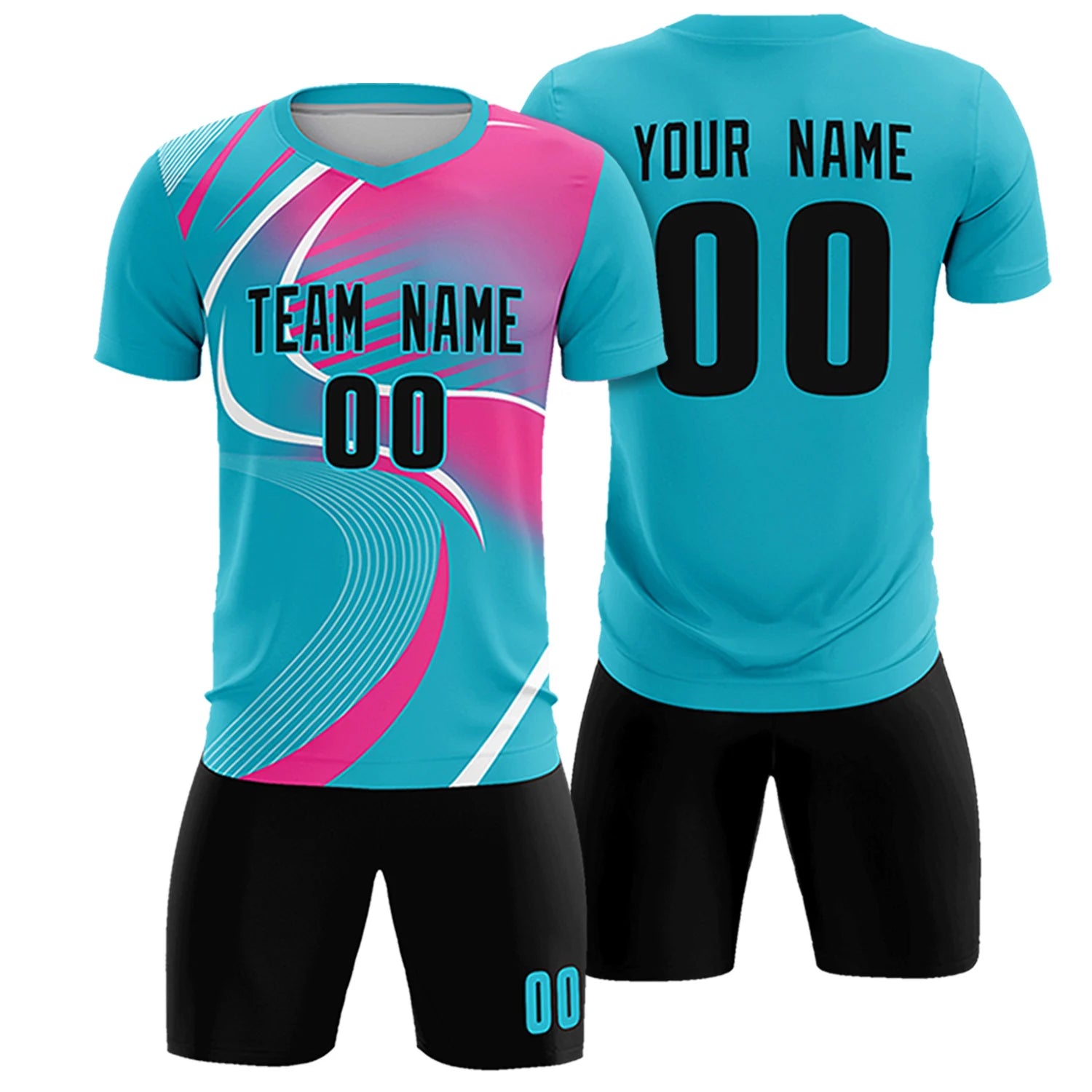 Custom Aqua White-Pink Casual Printing Sportswear Soccer Sets Jersey