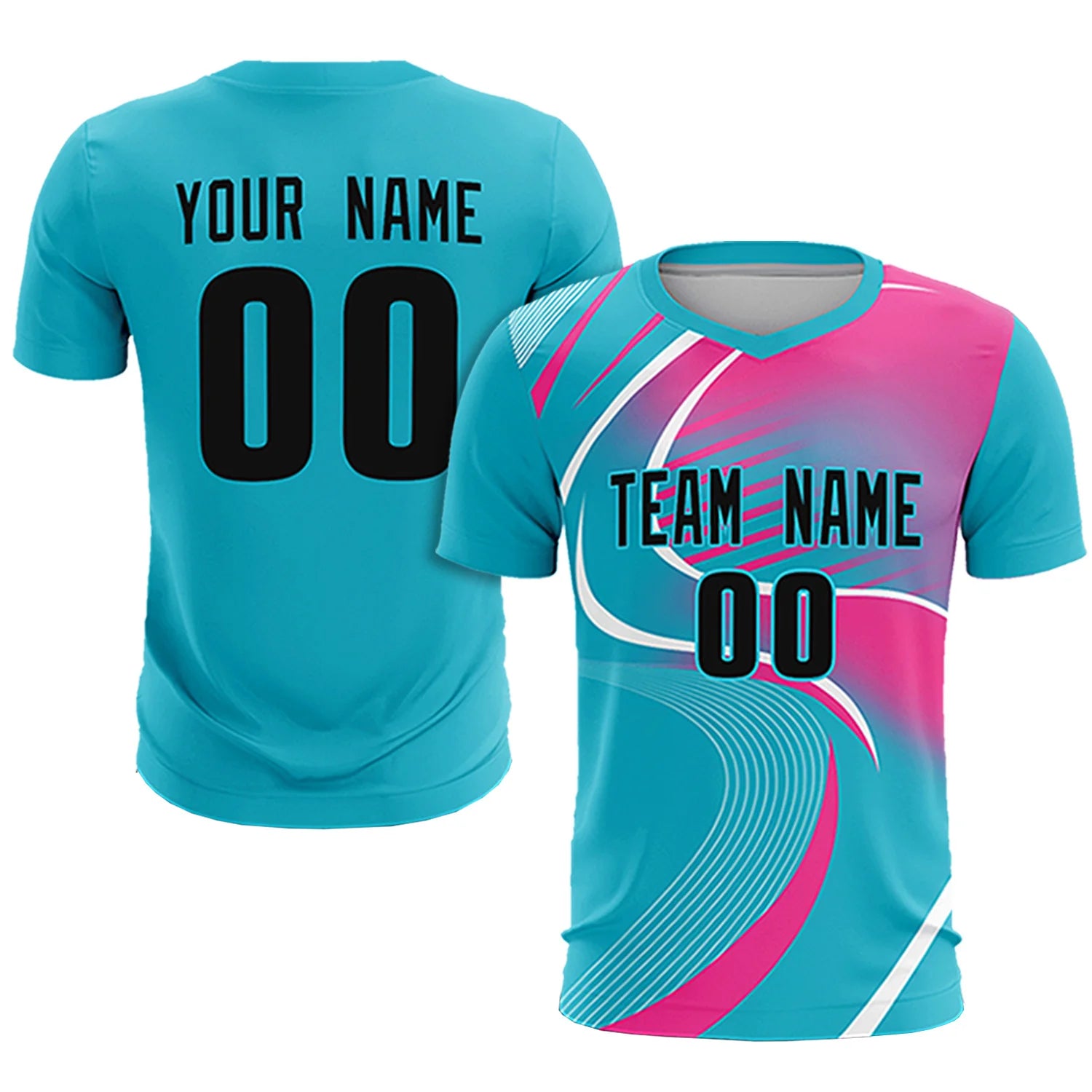 Custom Aqua White-Pink Casual Printing Sportswear Soccer Sets Jersey