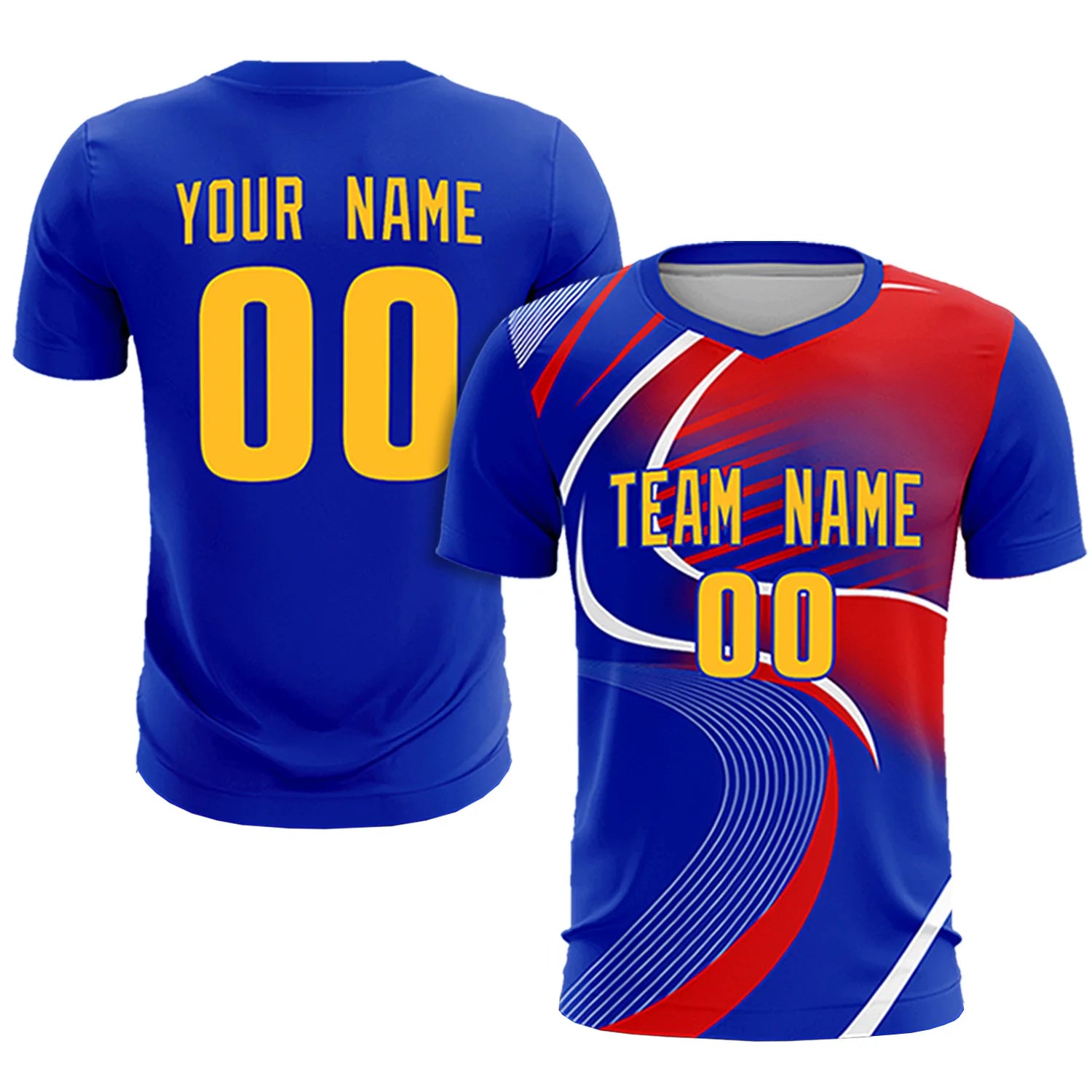 Custom Royal Blue White-Red Casual Printing Sportswear Soccer Sets Jersey