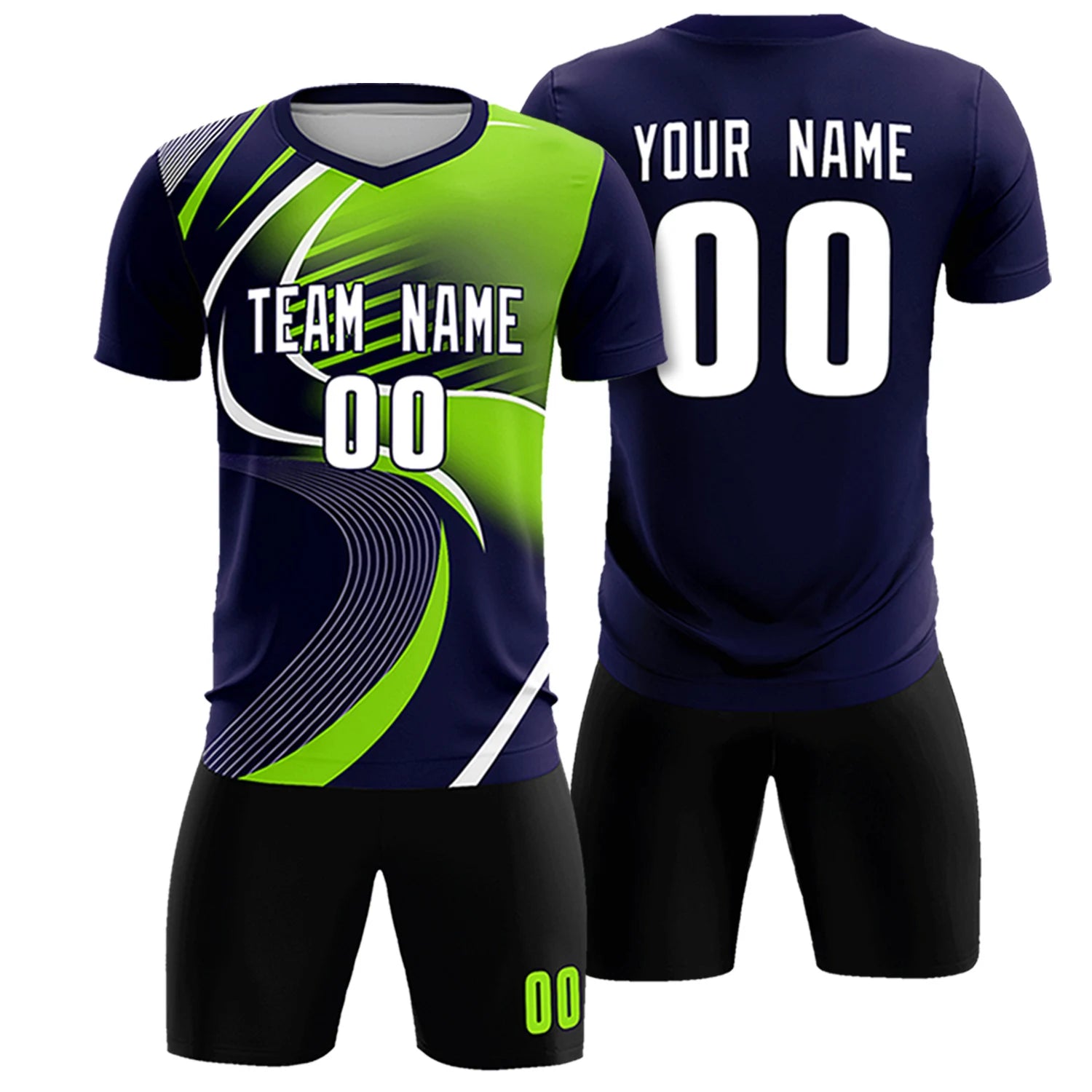 Custom Navy White-Neon Green Casual Printing Sportswear Soccer Sets Jersey