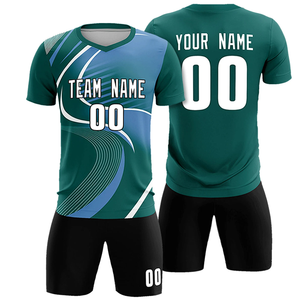 Custom Midnight Green White-Light Blue Casual Printing Sportswear Soccer Sets Jersey