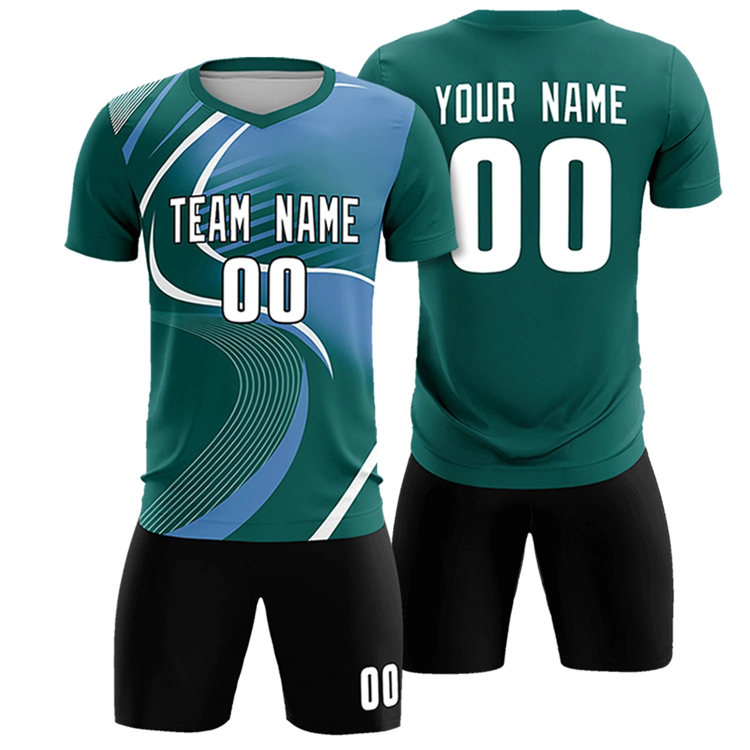 Custom Midnight Green White-Light Blue Casual Printing Sportswear Soccer Sets Jersey