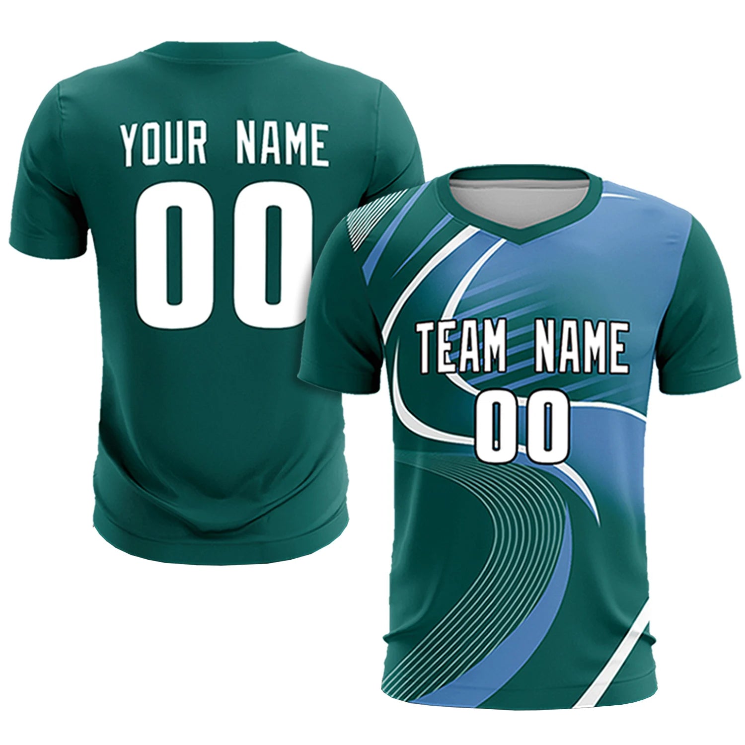 Custom Midnight Green White-Light Blue Casual Printing Sportswear Soccer Sets Jersey