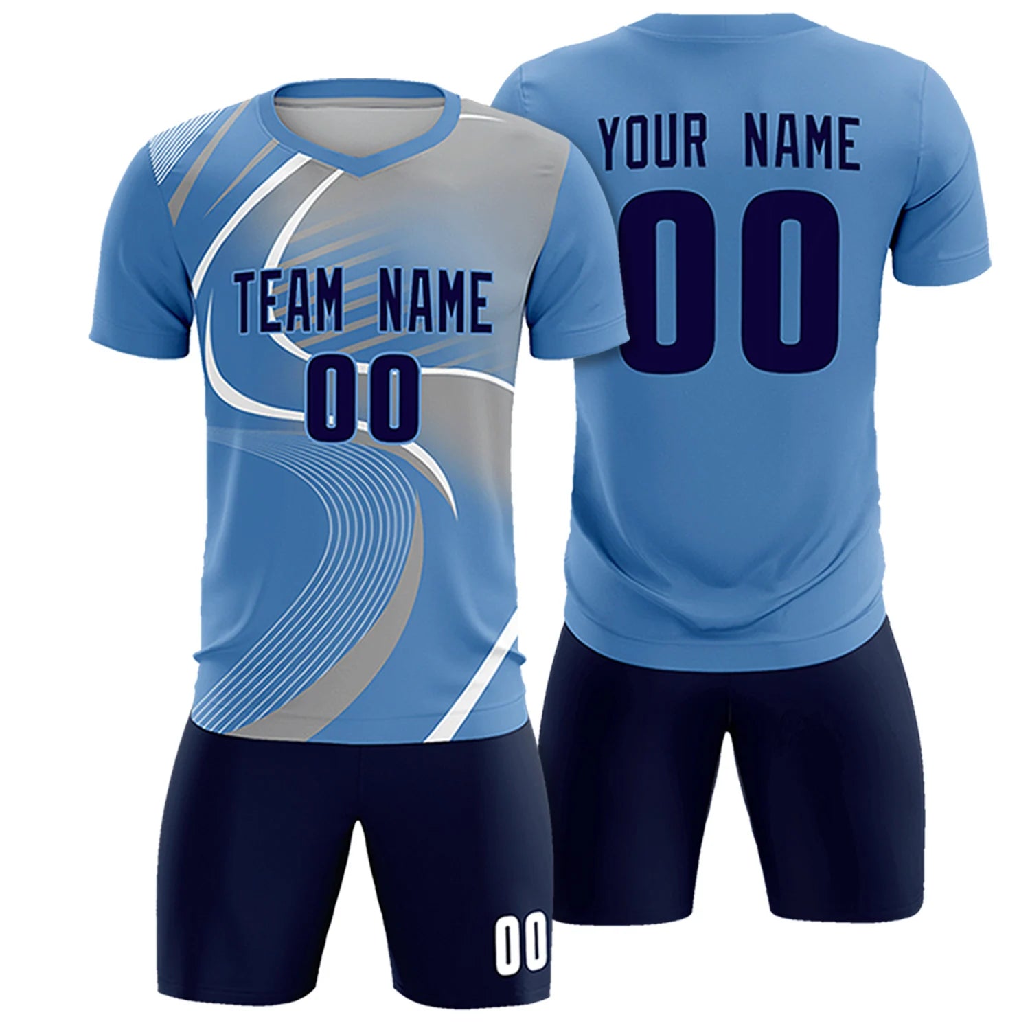 Custom Light Blue White-Gray Casual Printing Sportswear Soccer Sets Jersey