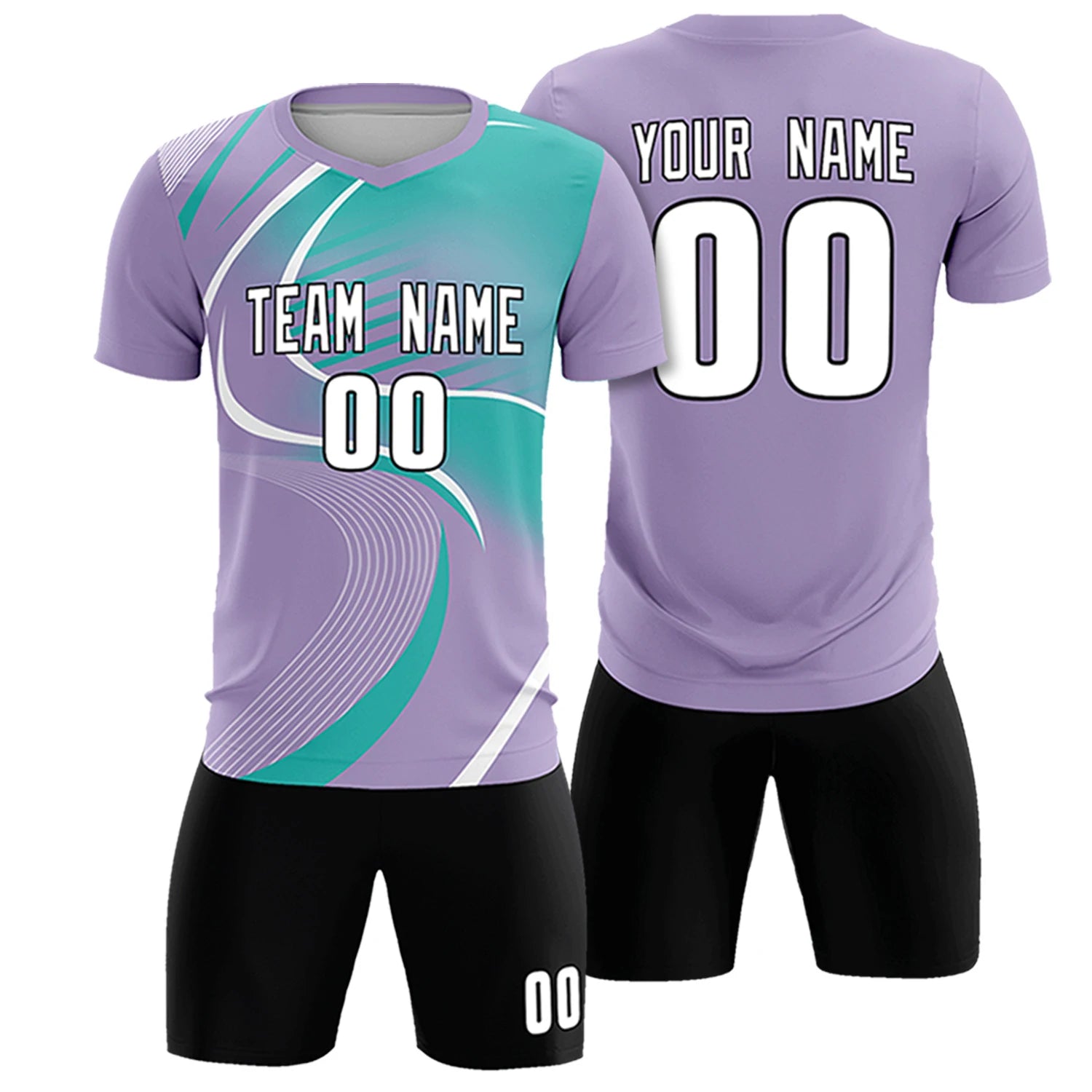 Custom Light Purple White-Bright Green Casual Printing Sportswear Soccer Sets Jersey