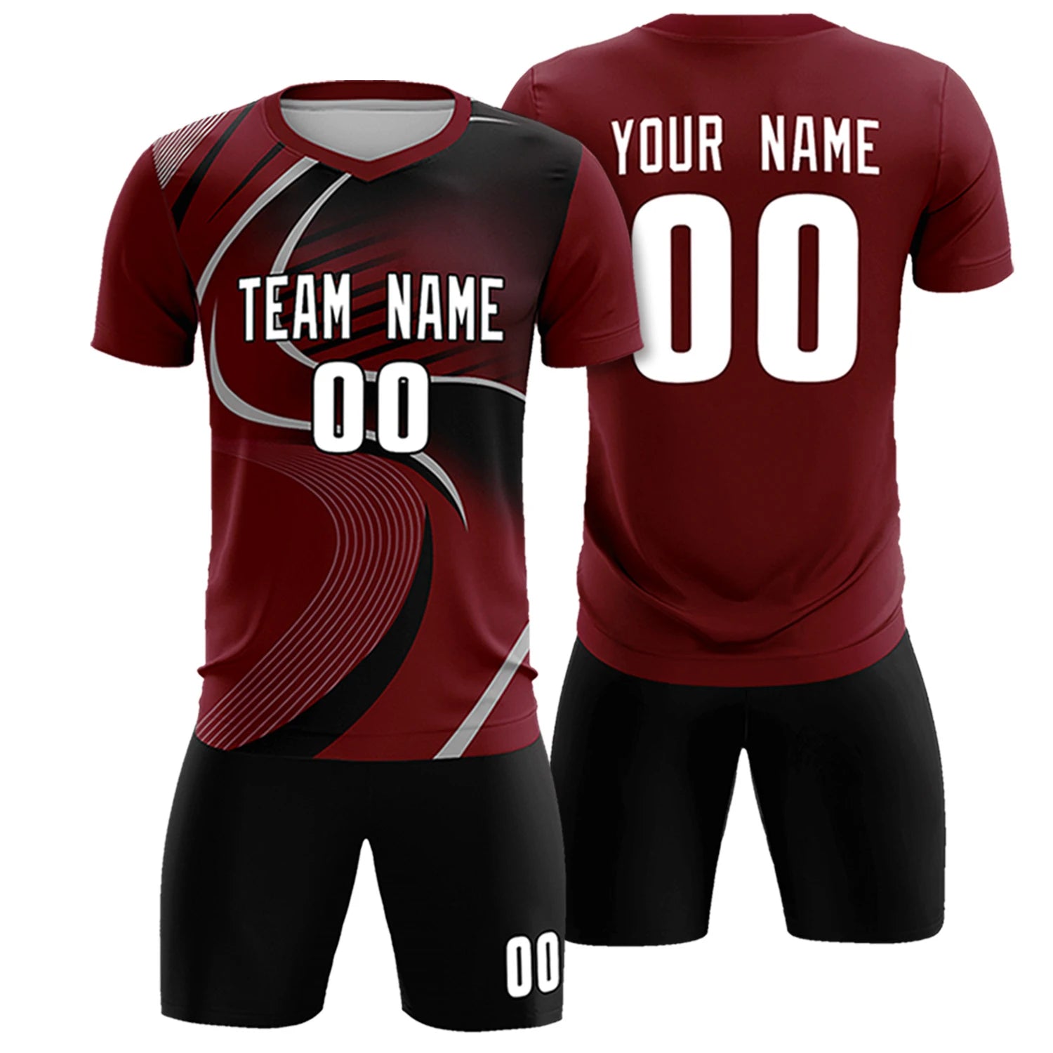 Custom Crimson Gray-Black Casual Printing Sportswear Soccer Sets Jersey