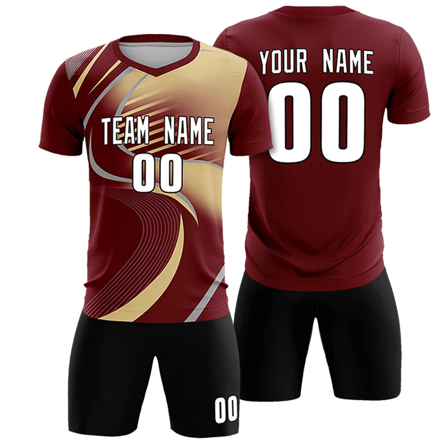 Custom Crimson Gray-Khaki Casual Printing Sportswear Soccer Sets Jersey