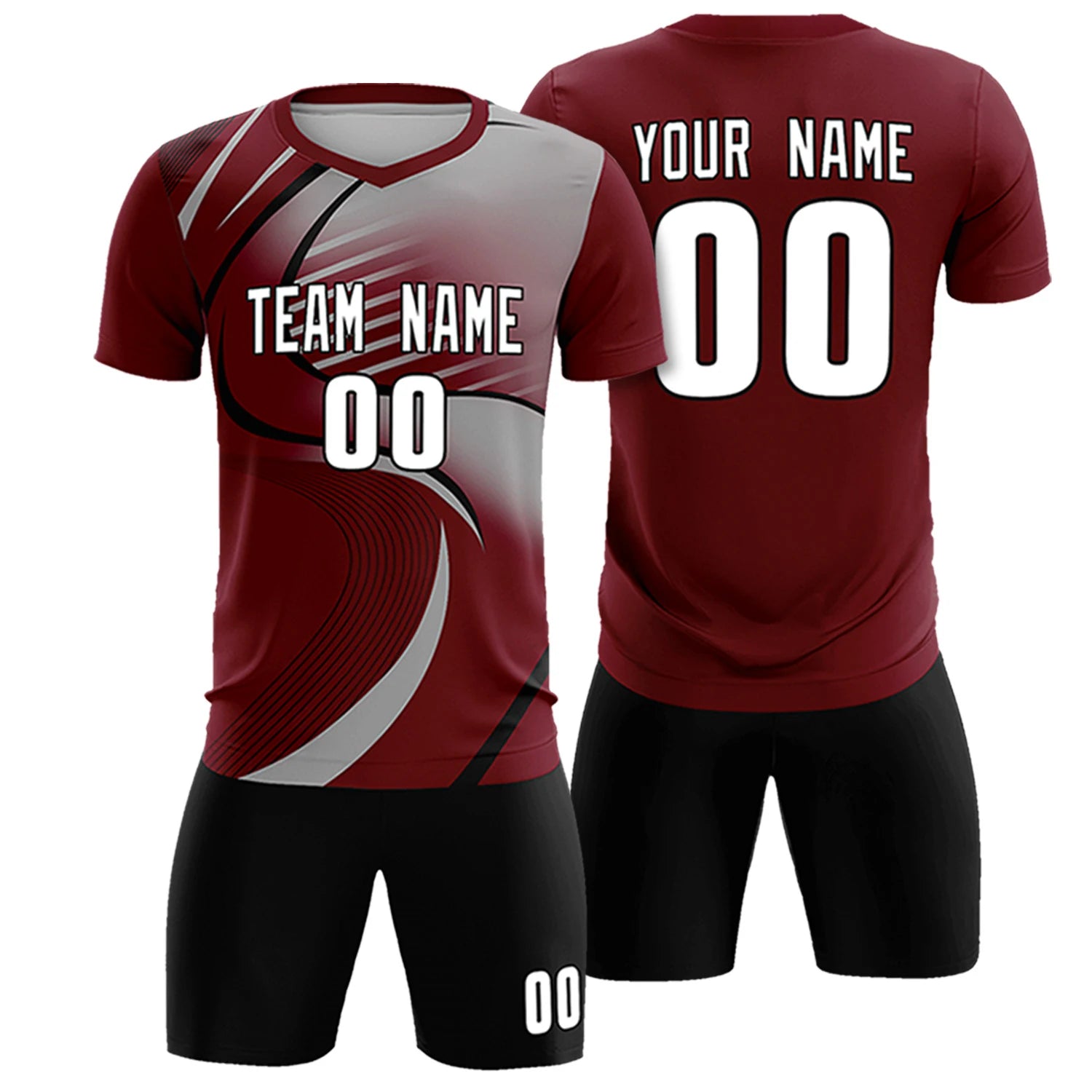 Custom Crimson Black-Gray Casual Printing Sportswear Soccer Sets Jersey