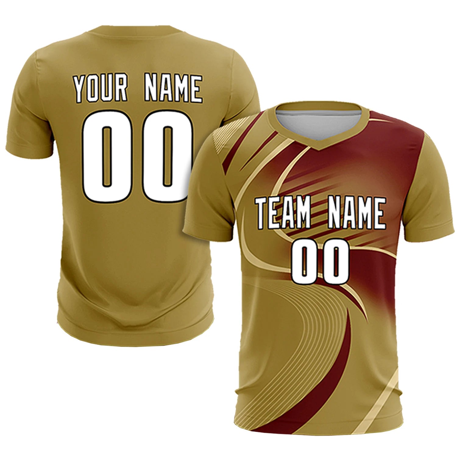 Custom Old Gold Khaki-Crimson Casual Printing Sportswear Soccer Sets Jersey