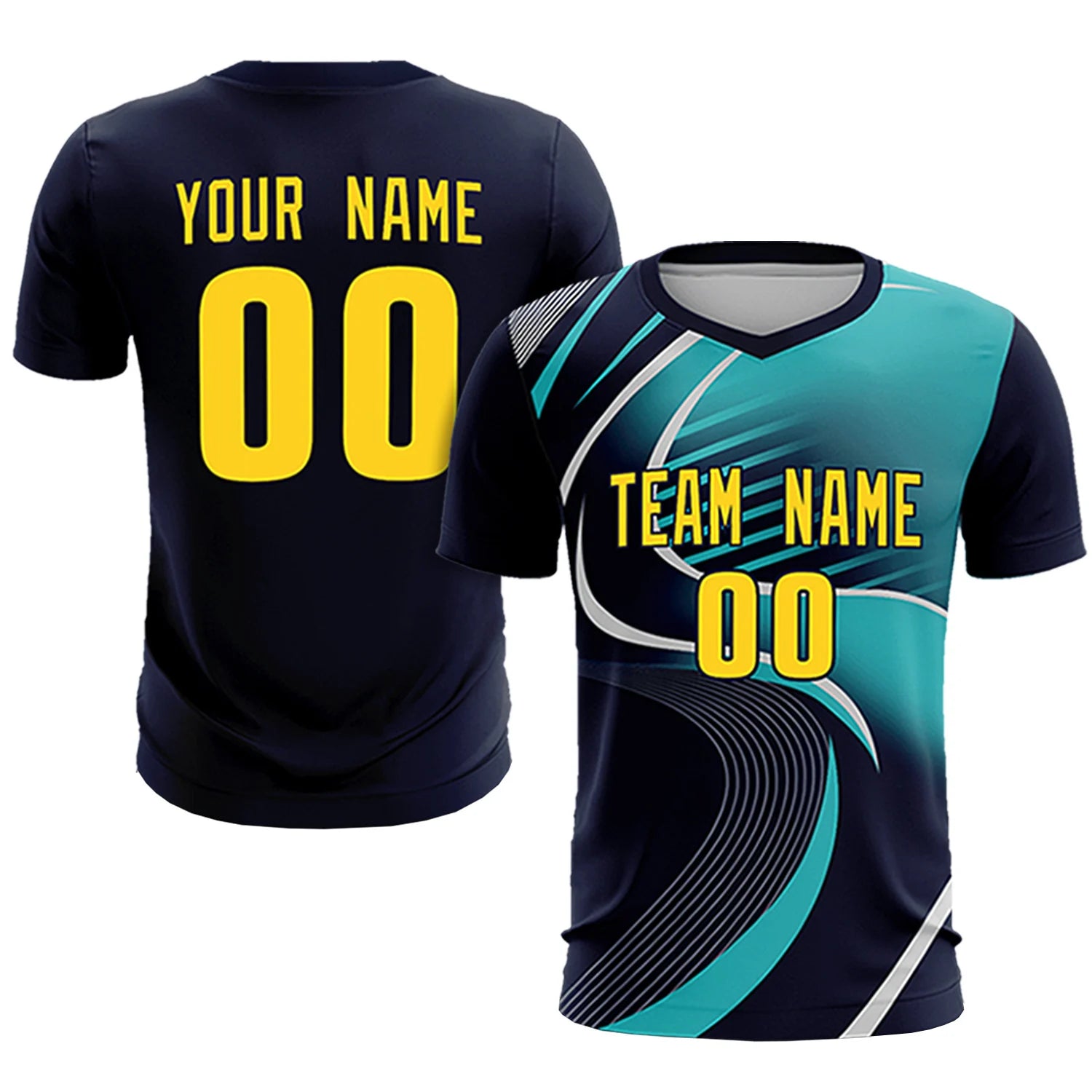Custom Navy Gray-Aqua Casual Printing Sportswear Soccer Sets Jersey