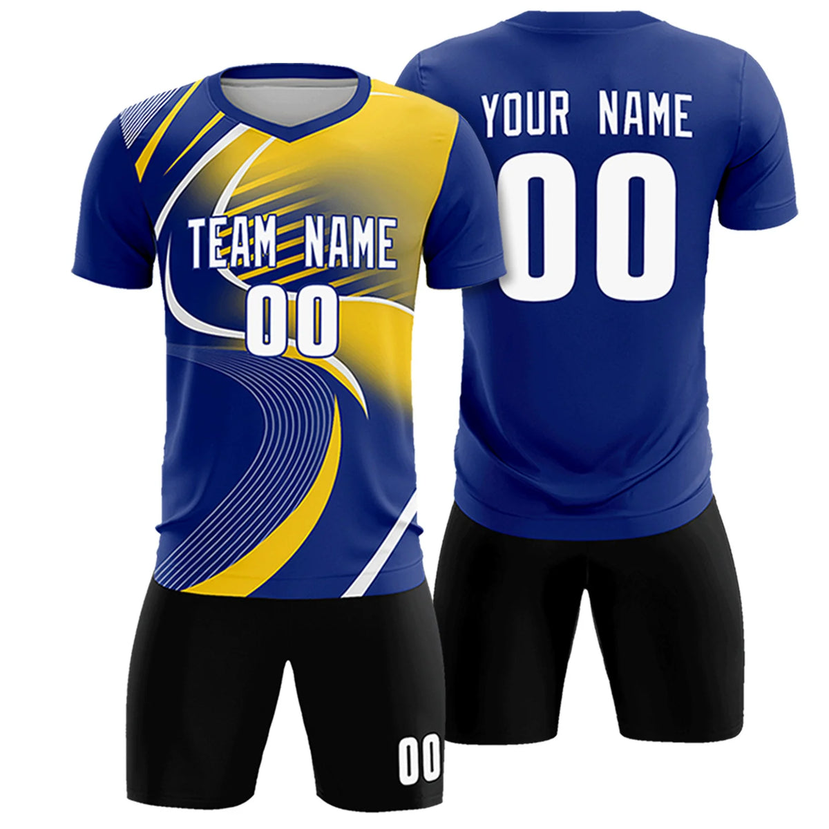 Custom Royal Blue White-Gold01 Casual Printing Sportswear Soccer Sets Jersey