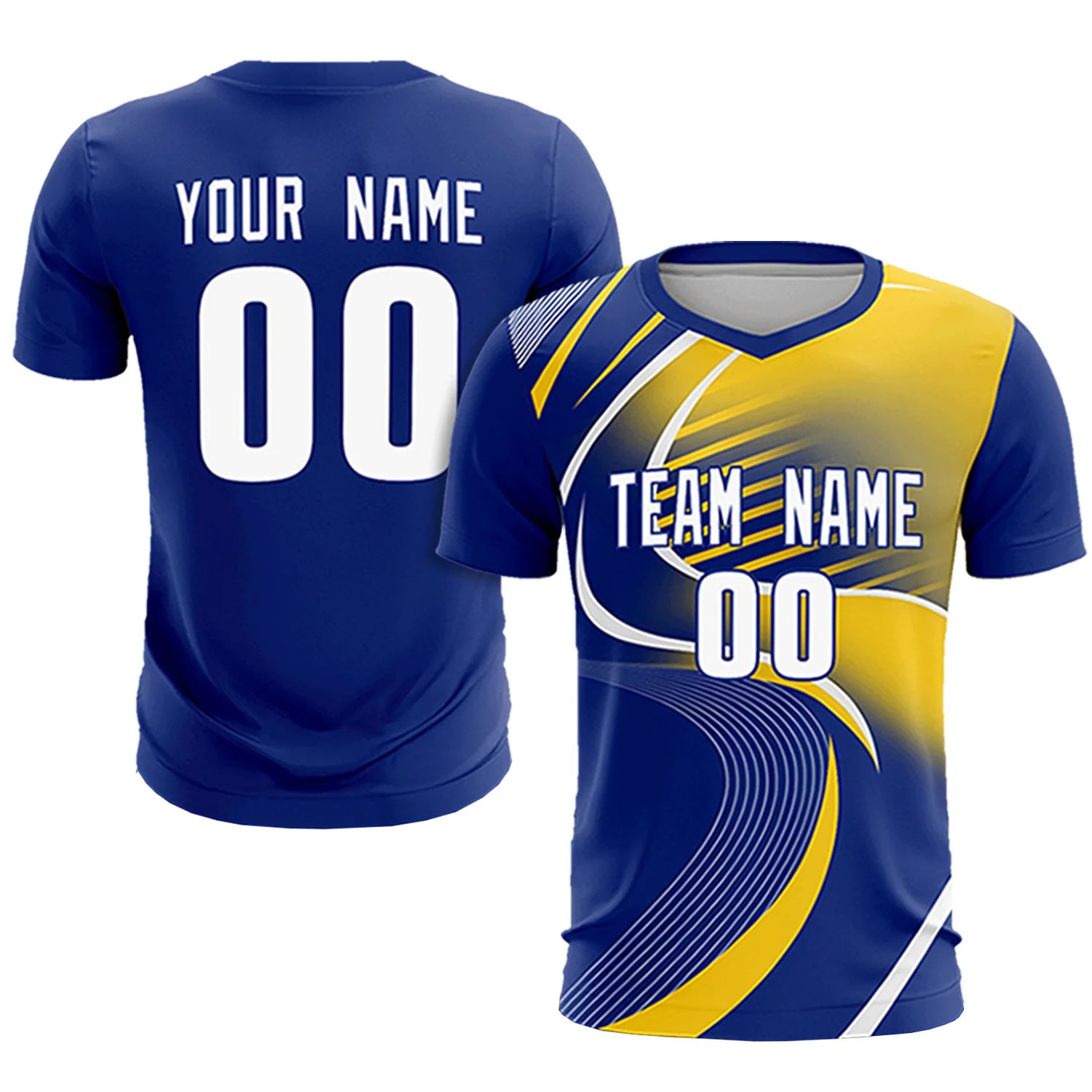 Custom Royal Blue White-Gold01 Casual Printing Sportswear Soccer Sets Jersey