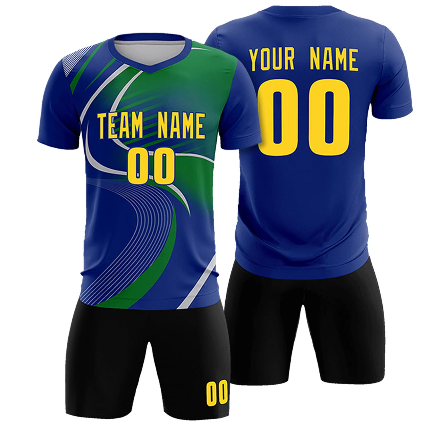 Custom Royal Blue Gray-Kelly Green Casual Printing Sportswear Soccer Sets Jersey