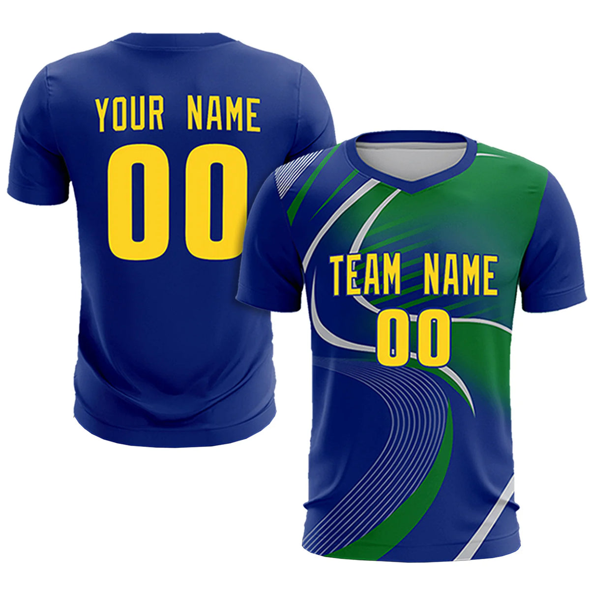 Custom Royal Blue Gray-Kelly Green Casual Printing Sportswear Soccer Sets Jersey