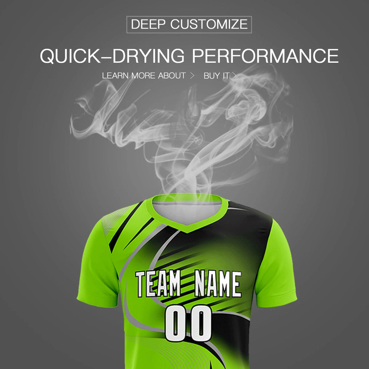 Custom Neon Green Gray-Black Casual Printing Sportswear Soccer Sets Jersey