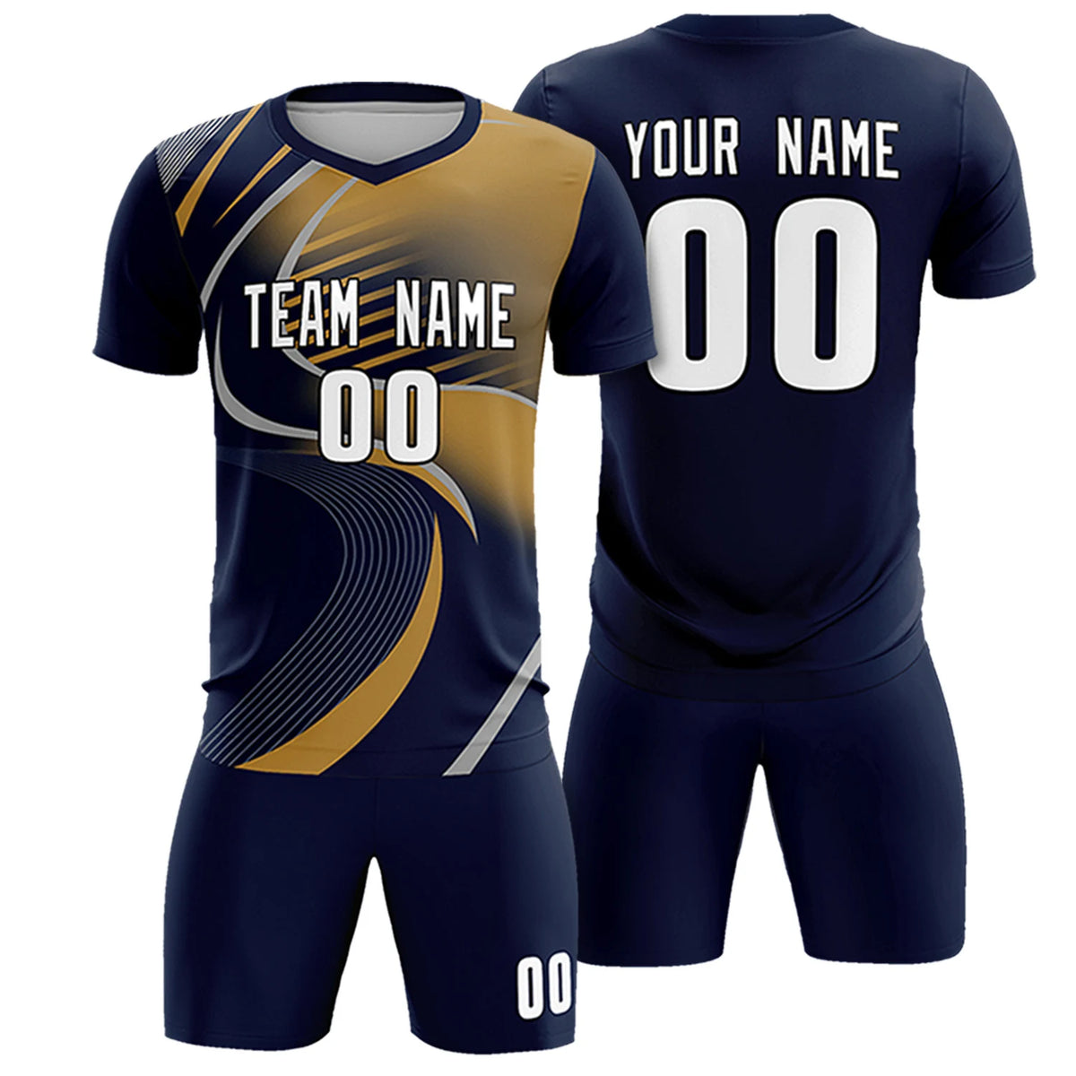 Custom Navy Gray-Old Gold Casual Printing Sportswear Soccer Sets Jersey