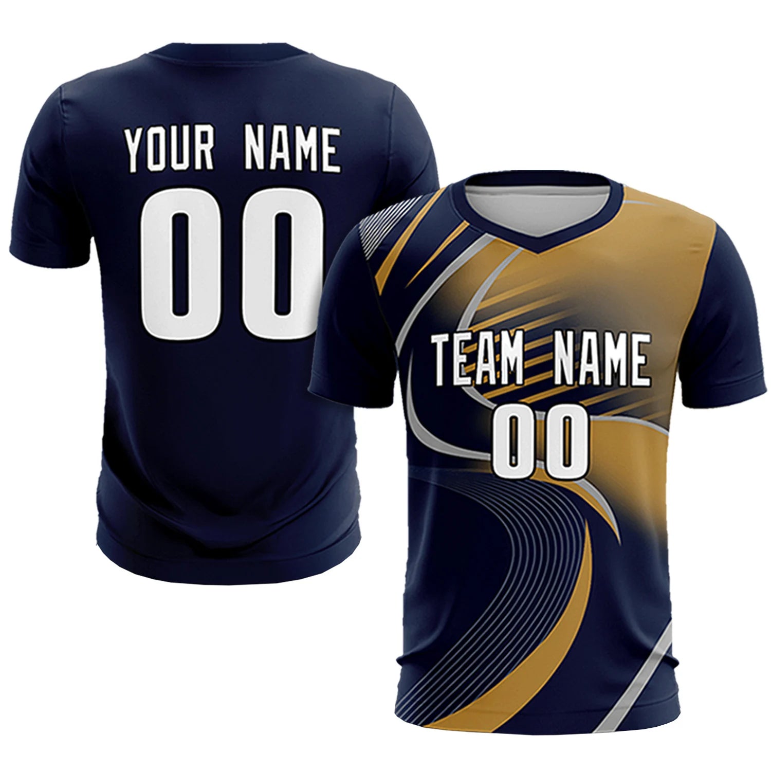 Custom Navy Gray-Old Gold Casual Printing Sportswear Soccer Sets Jersey
