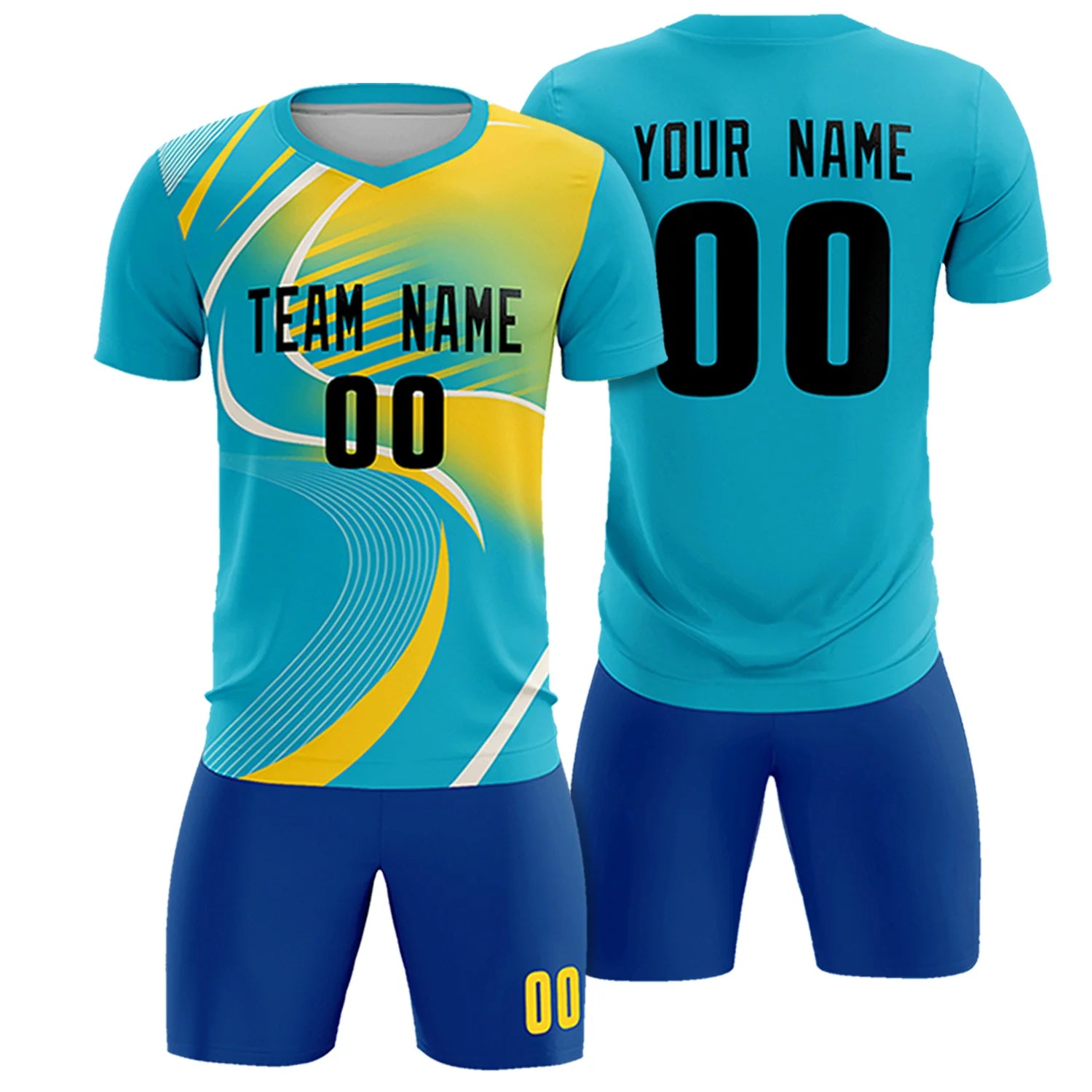 Custom Aqua Black-Gold01 Casual Printing Sportswear Soccer Sets Jersey