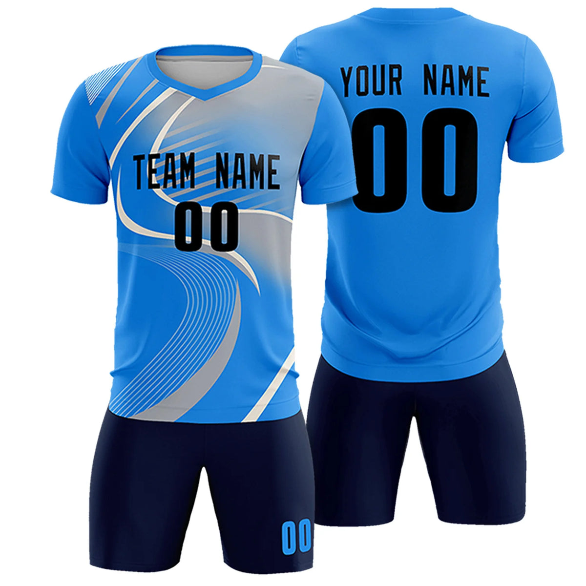 Custom Powder Blue White-Gray Casual Printing Sportswear Soccer Sets Jersey