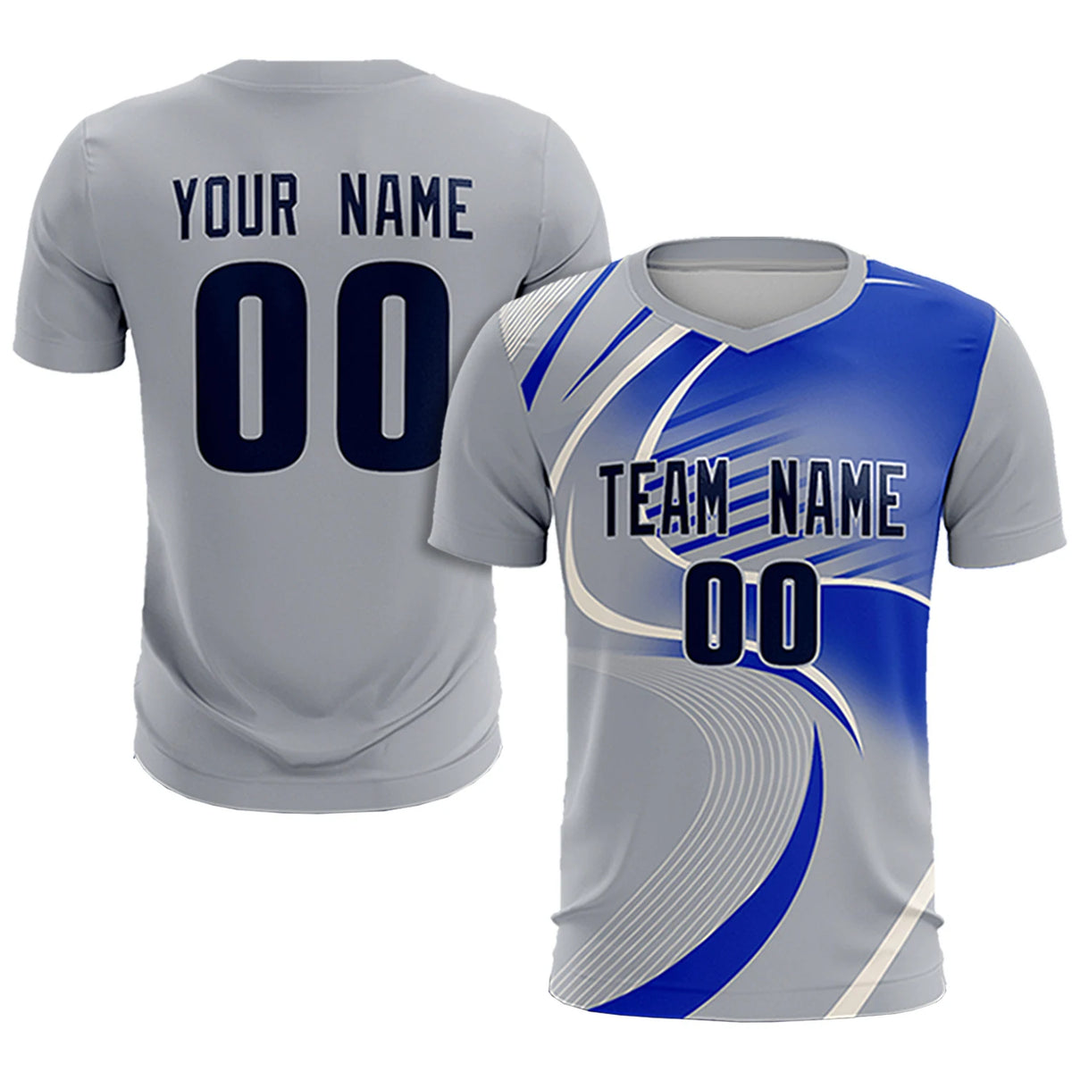 Custom Gray White-Royal Blue Casual Printing Sportswear Soccer Sets Jersey