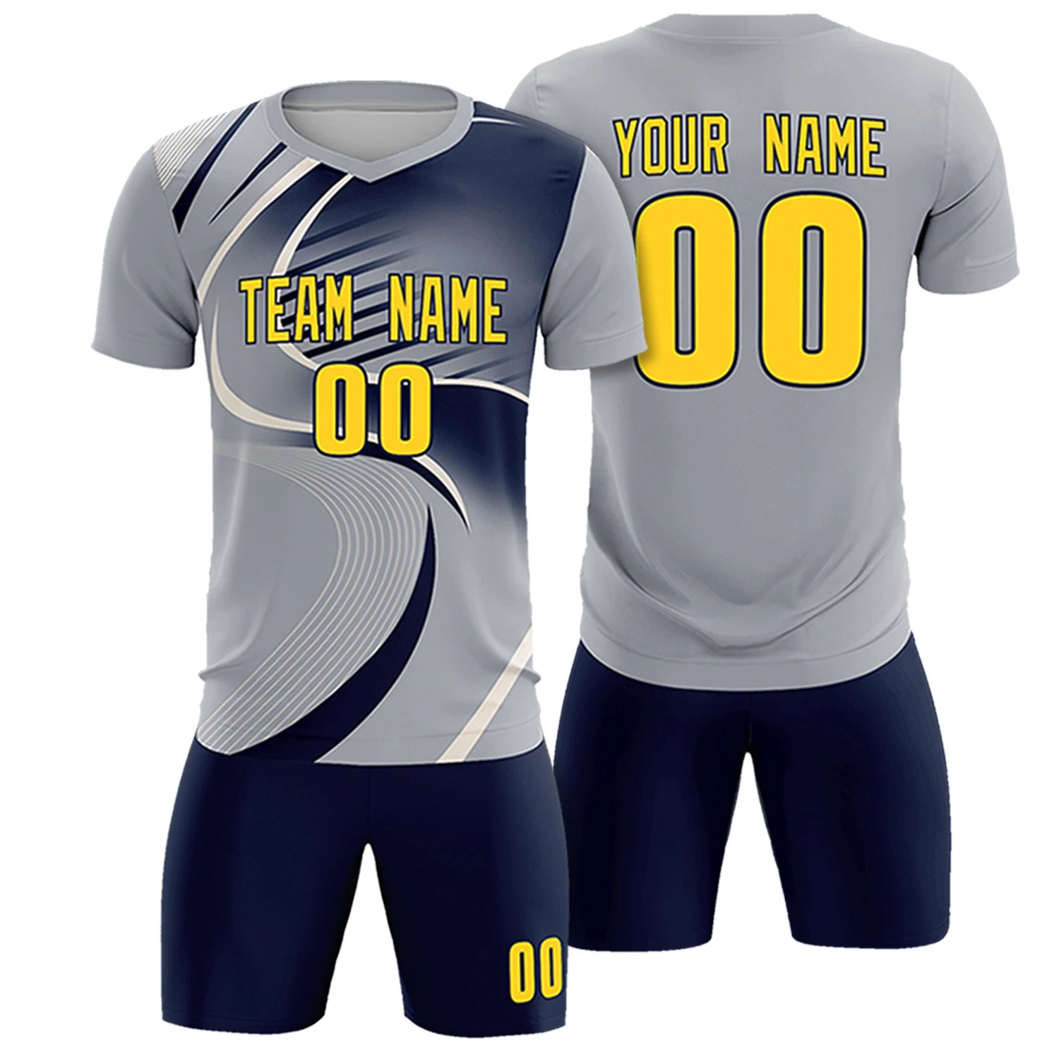 Custom Gray White-Navy Casual Printing Sportswear Soccer Sets Jersey