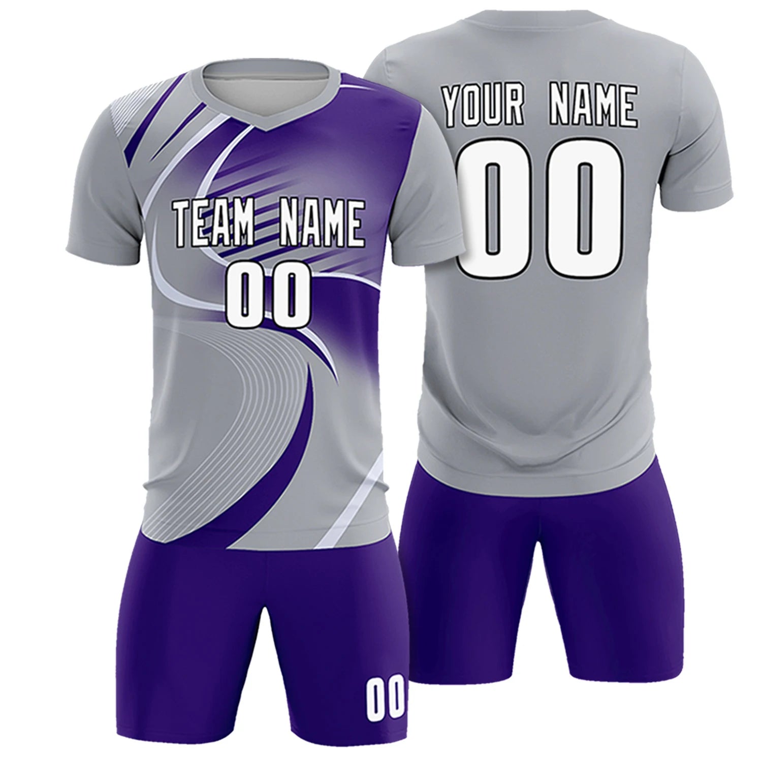 Custom Gray White-Purple Casual Printing Sportswear Soccer Sets Jersey