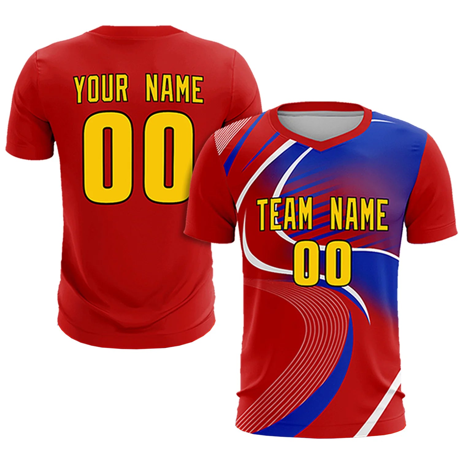 Custom Red White-Royal Blue Casual Printing Sportswear Soccer Sets Jersey
