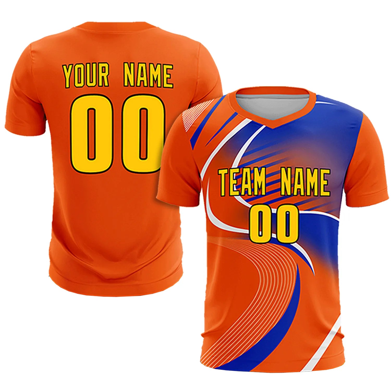 Custom Orange White-Royal Blue Casual Printing Sportswear Soccer Sets Jersey