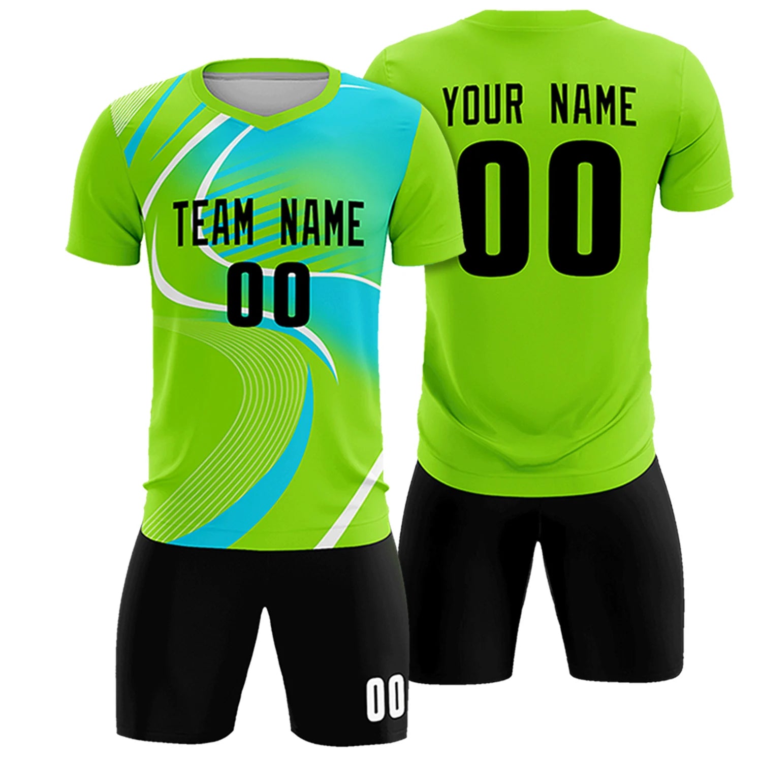 Custom Neon Green White-Sky Blue Casual Printing Sportswear Soccer Sets Jersey