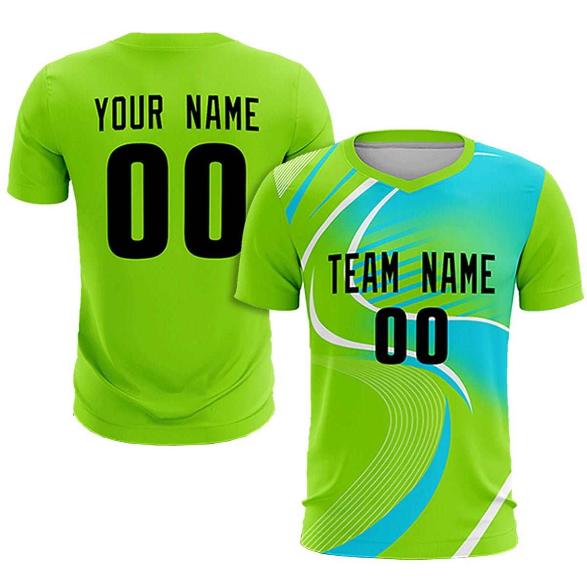 Custom Neon Green White-Sky Blue Casual Printing Sportswear Soccer Sets Jersey