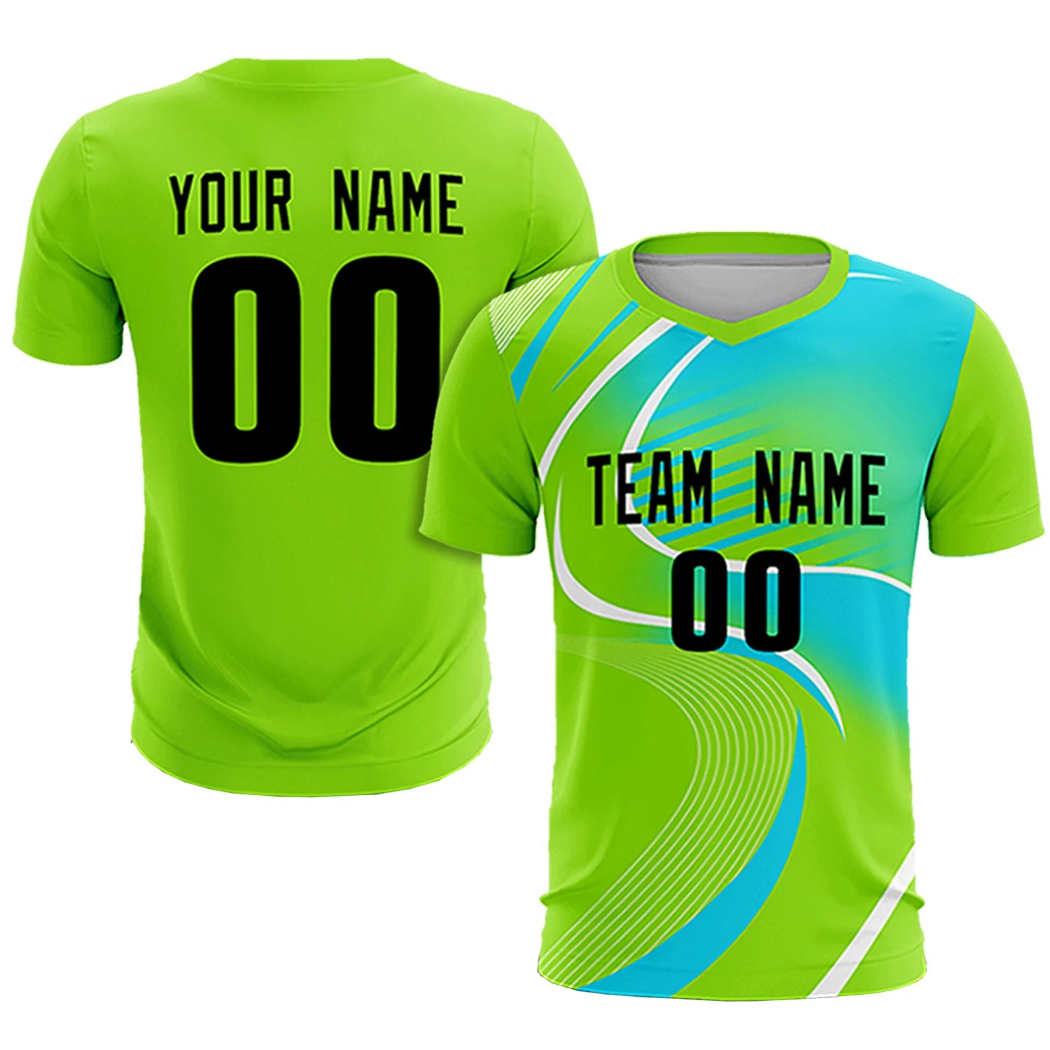 Custom Neon Green White-Sky Blue Casual Printing Sportswear Soccer Sets Jersey