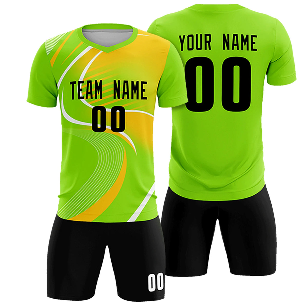 Custom Neon Green White-Gold01 Casual Printing Sportswear Soccer Sets Jersey