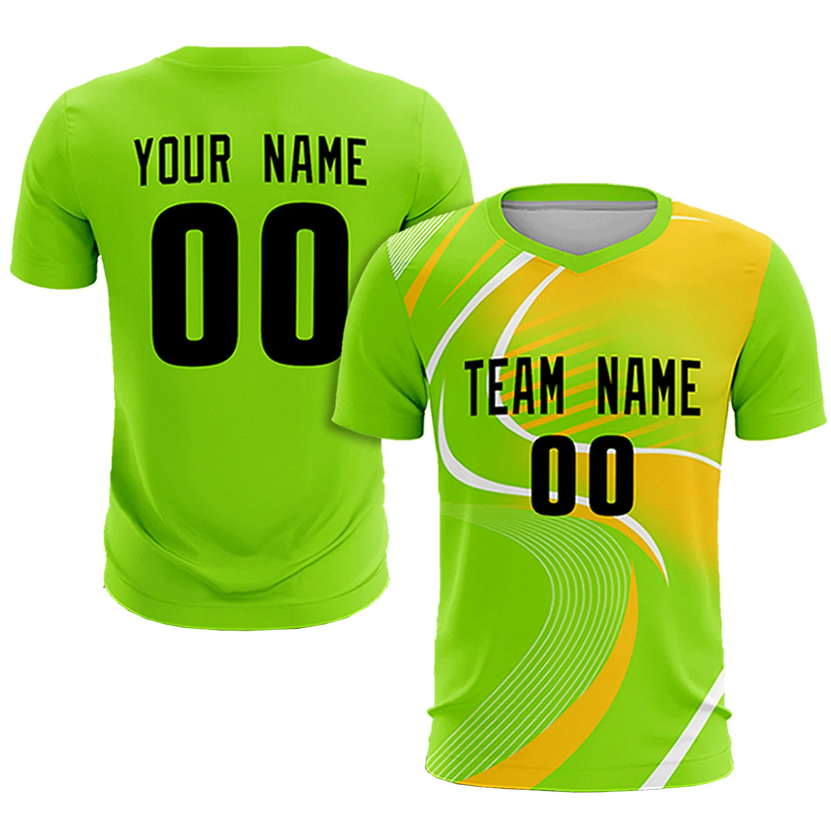Custom Neon Green White-Gold01 Casual Printing Sportswear Soccer Sets Jersey