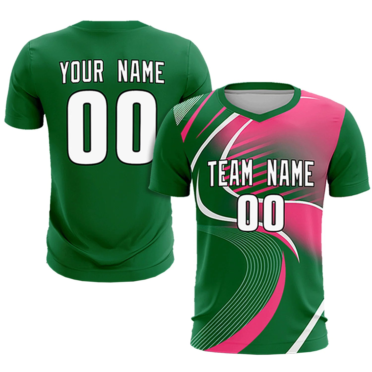Custom Kelly Green White-Pink Casual Printing Sportswear Soccer Sets Jersey