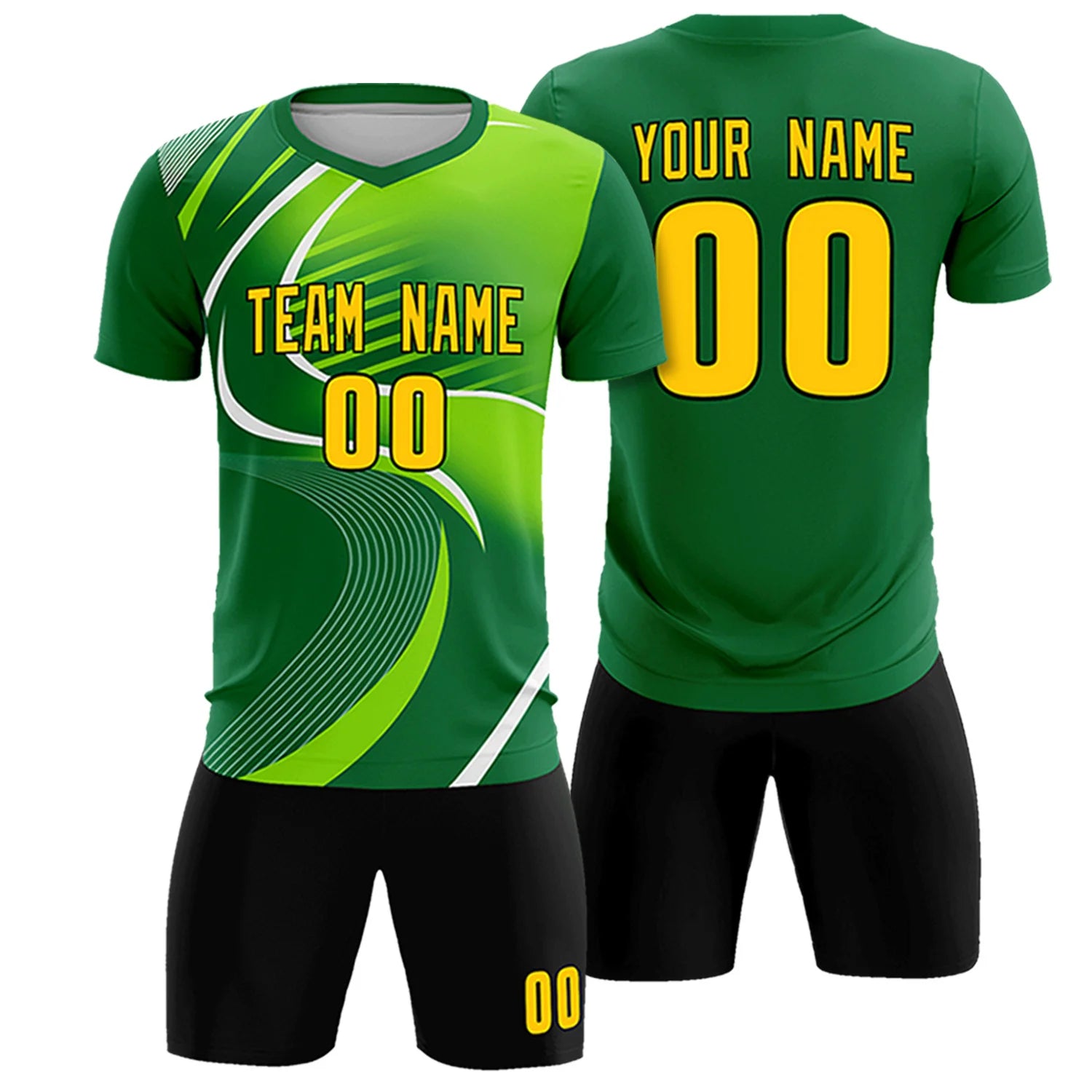 Custom Kelly Green White-Neon Green Casual Printing Sportswear Soccer Sets Jersey