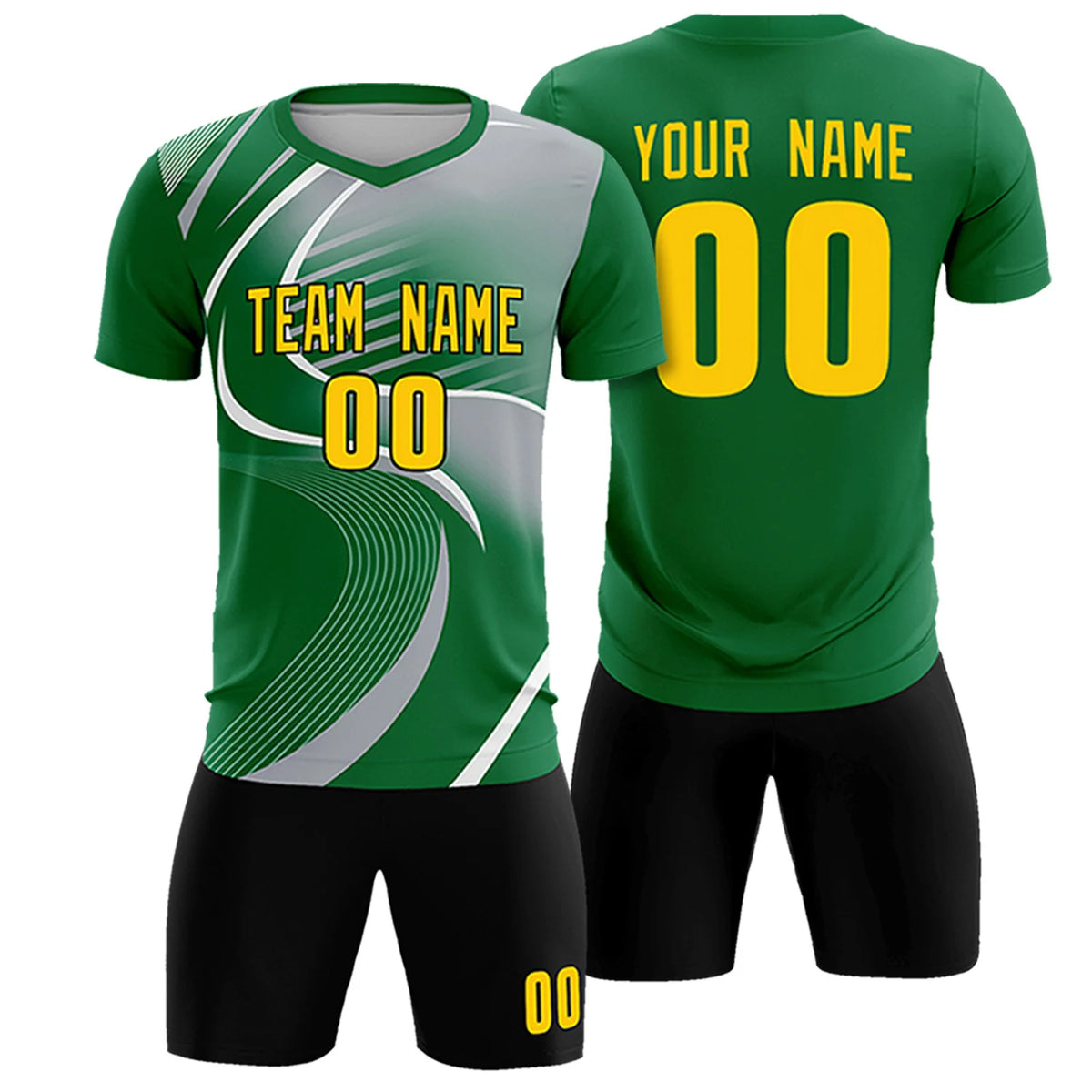 Custom Kelly Green White-Gray Casual Printing Sportswear Soccer Sets Jersey