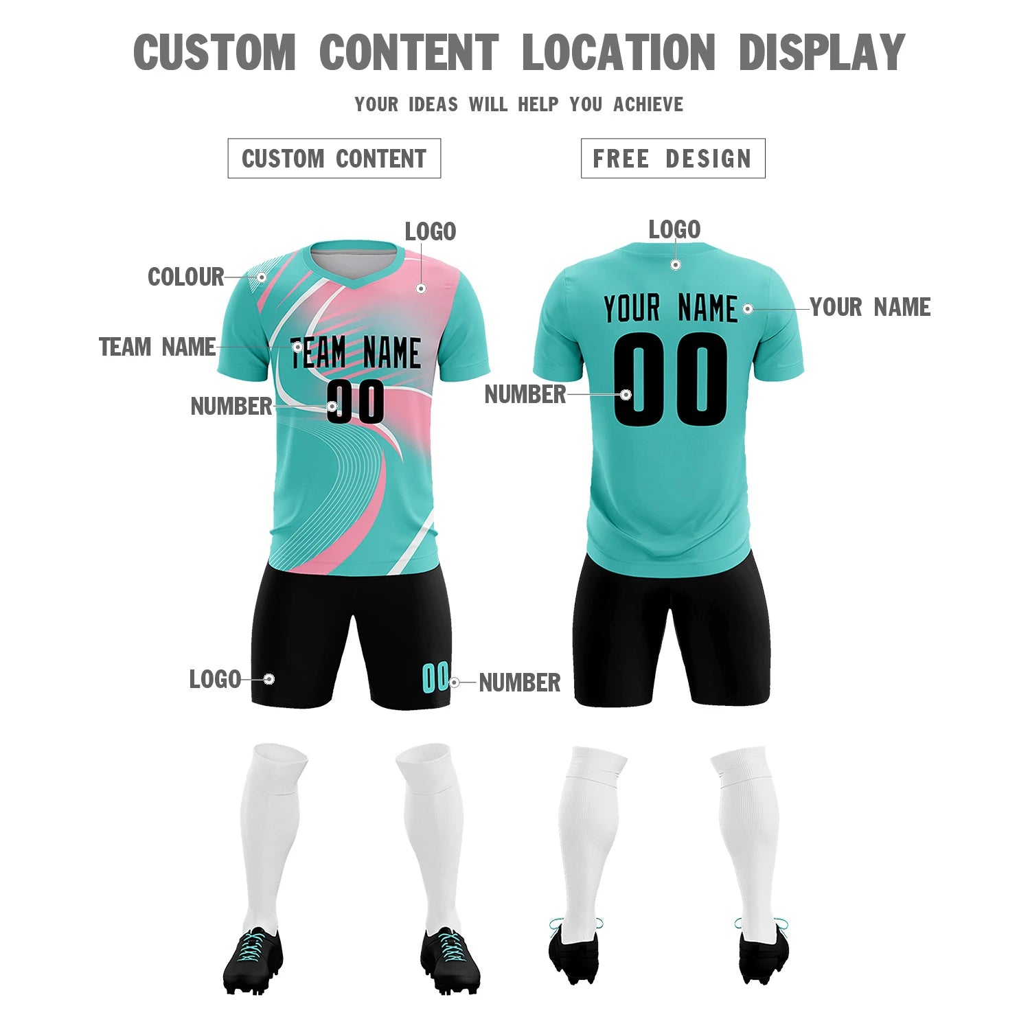 Custom Bright Green White-Pink Casual Printing Sportswear Soccer Sets Jersey