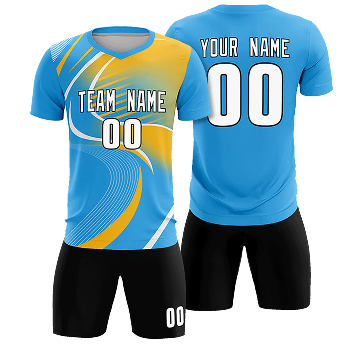 Custom Powder Blue White-Gold01 Casual Printing Sportswear Soccer Sets Jersey