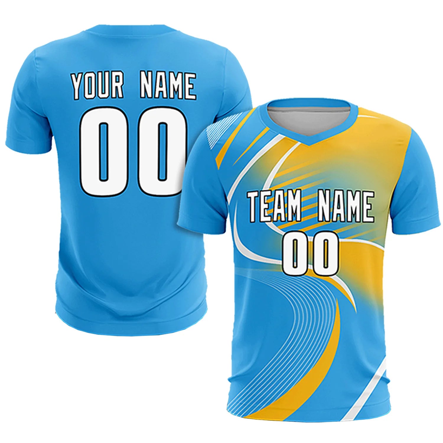 Custom Powder Blue White-Gold01 Casual Printing Sportswear Soccer Sets Jersey