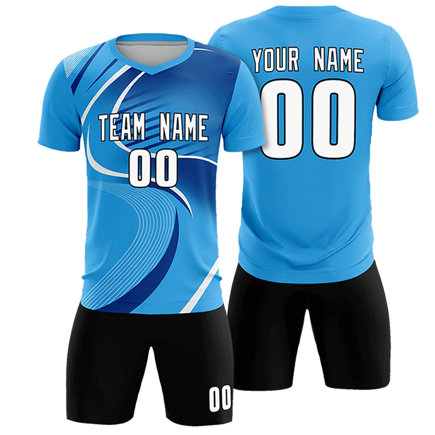 Custom Powder Blue White-Navy Casual Printing Sportswear Soccer Sets Jersey