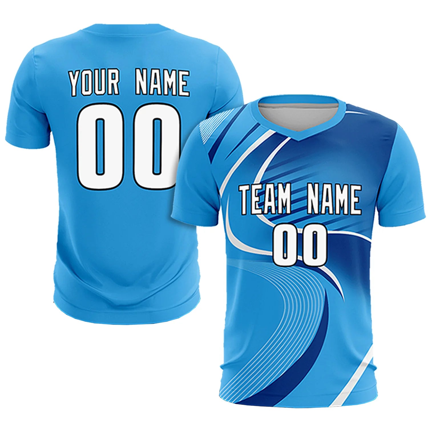 Custom Powder Blue White-Navy Casual Printing Sportswear Soccer Sets Jersey