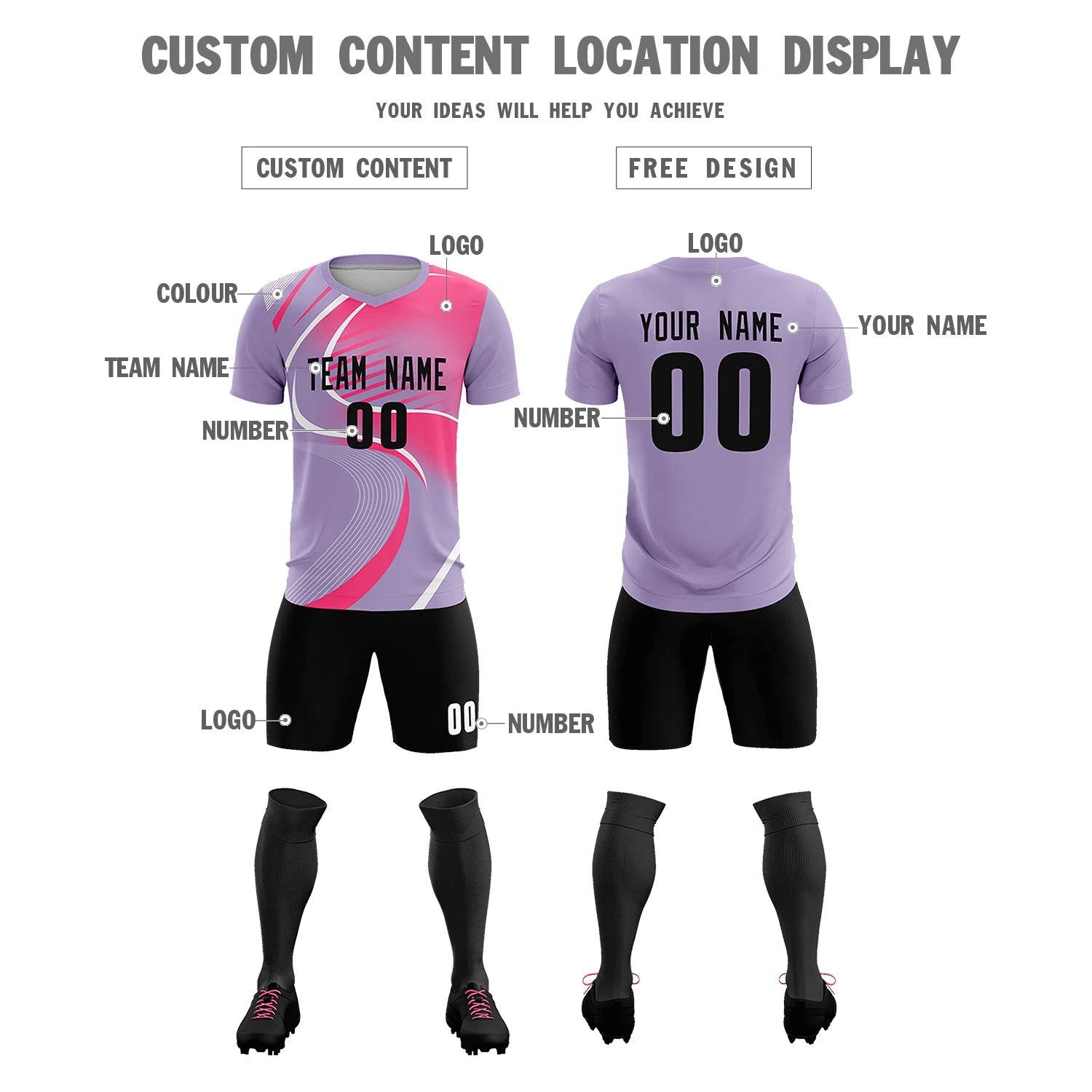 Custom Light Purple White-Pink Casual Printing Sportswear Soccer Sets Jersey