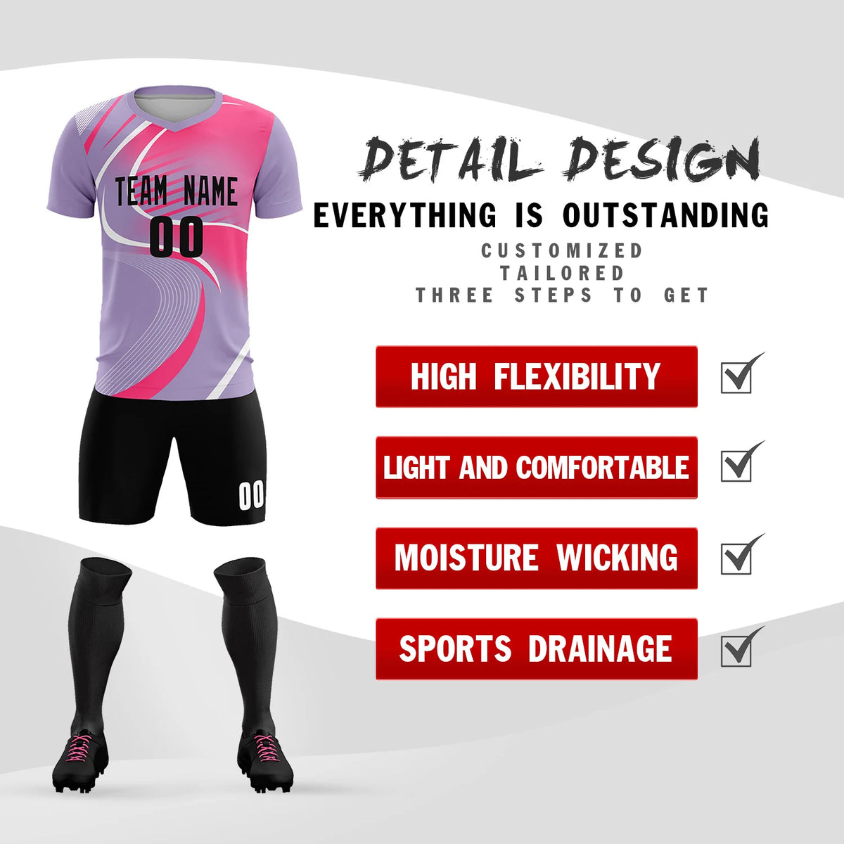 Custom Light Purple White-Pink Casual Printing Sportswear Soccer Sets Jersey