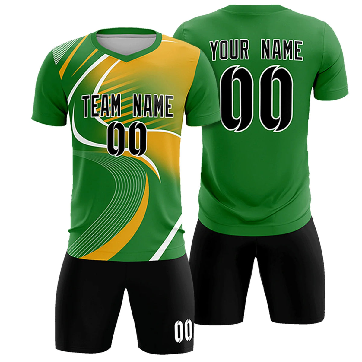 Custom Kelly Green White-Yellow Casual Printing Sportswear Soccer Sets Jersey