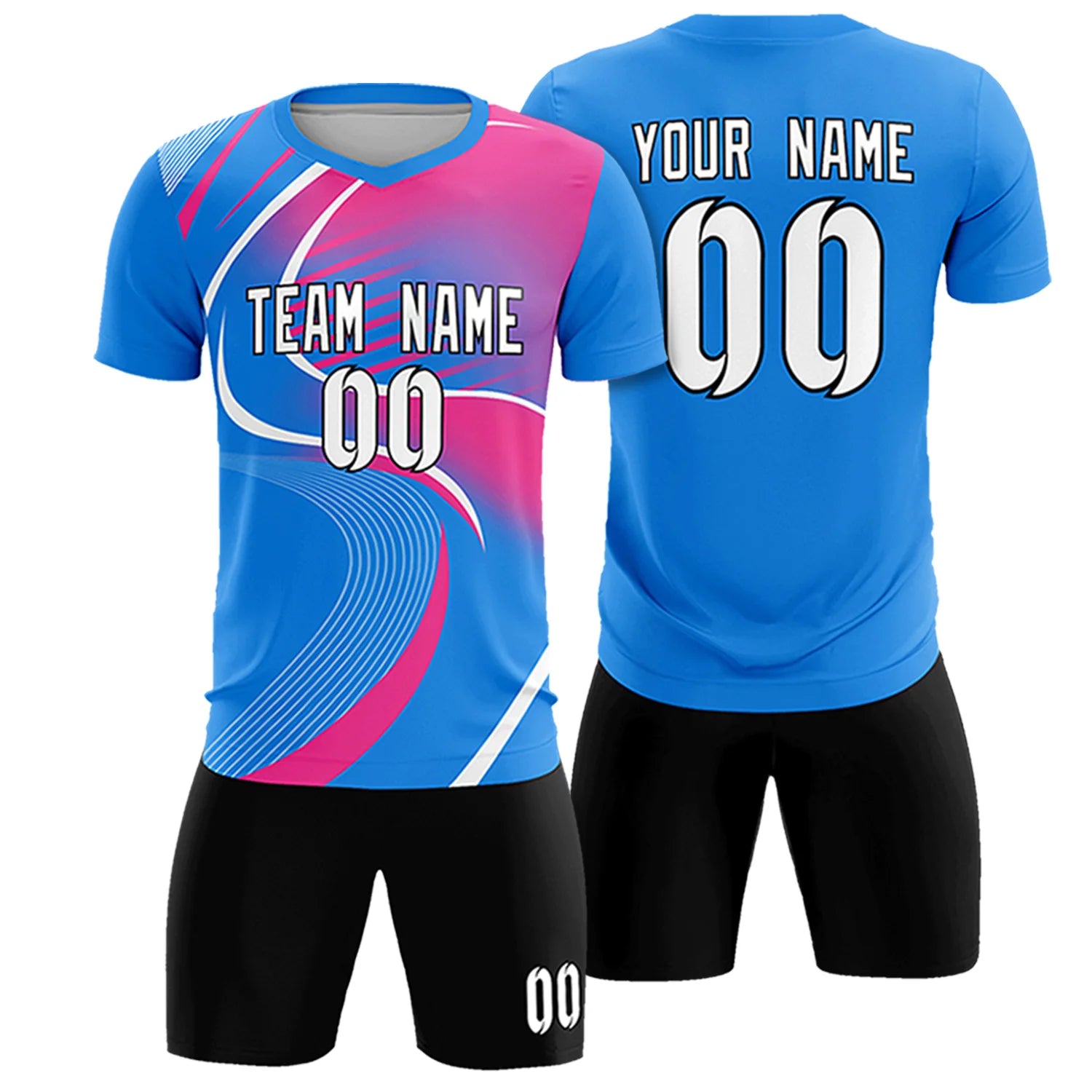Custom Powder Blue White-Pink Casual Printing Sportswear Soccer Sets Jersey