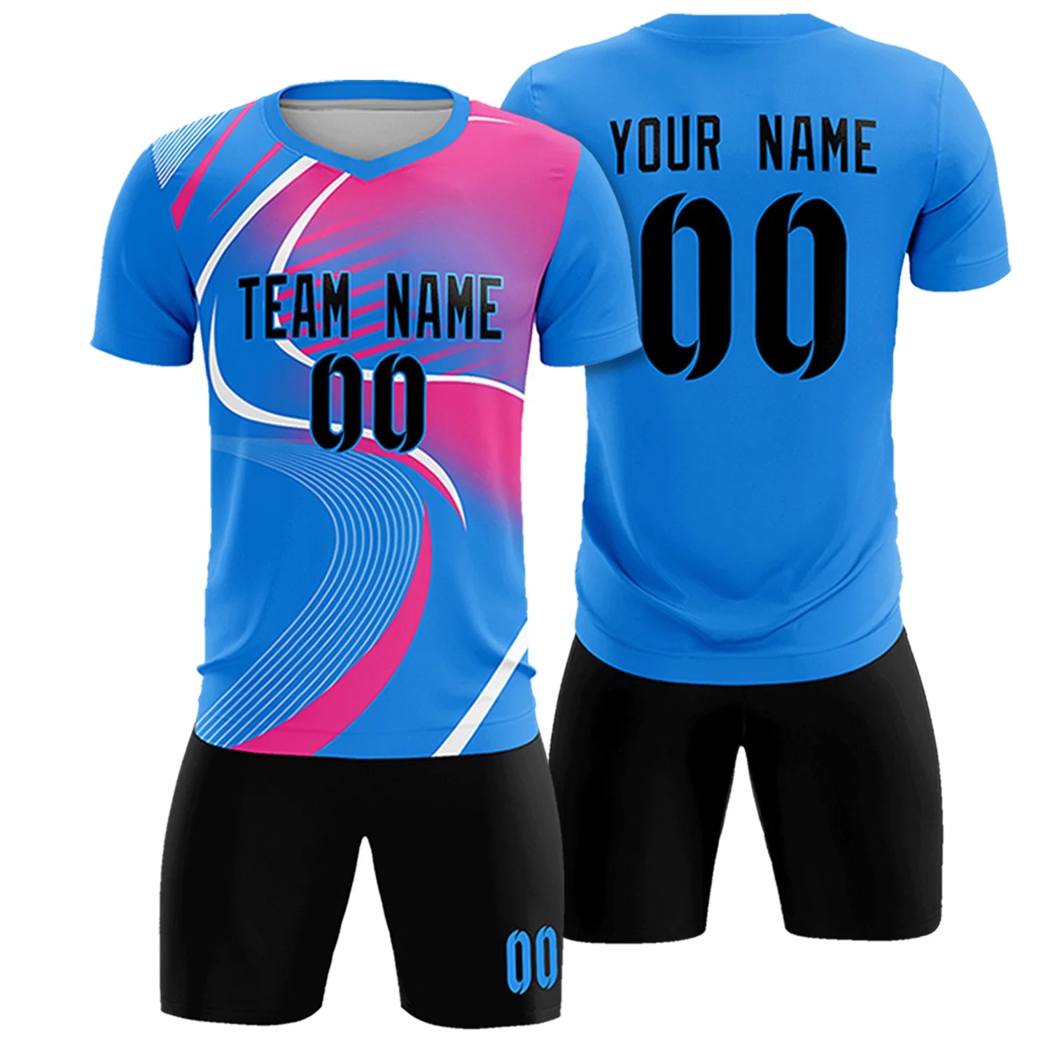 Custom Powder Blue White-Pink Casual Printing Sportswear Soccer Sets Jersey