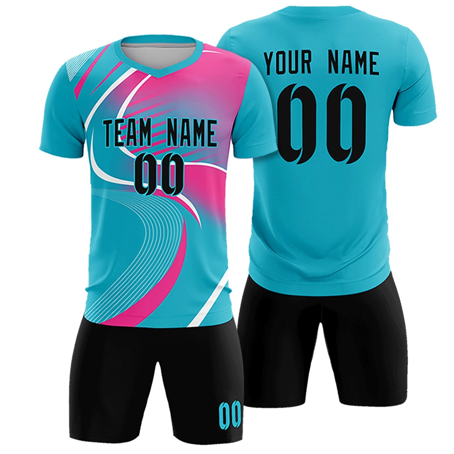 Custom Aqua White-Pink Casual Printing Sportswear Soccer Sets Jersey