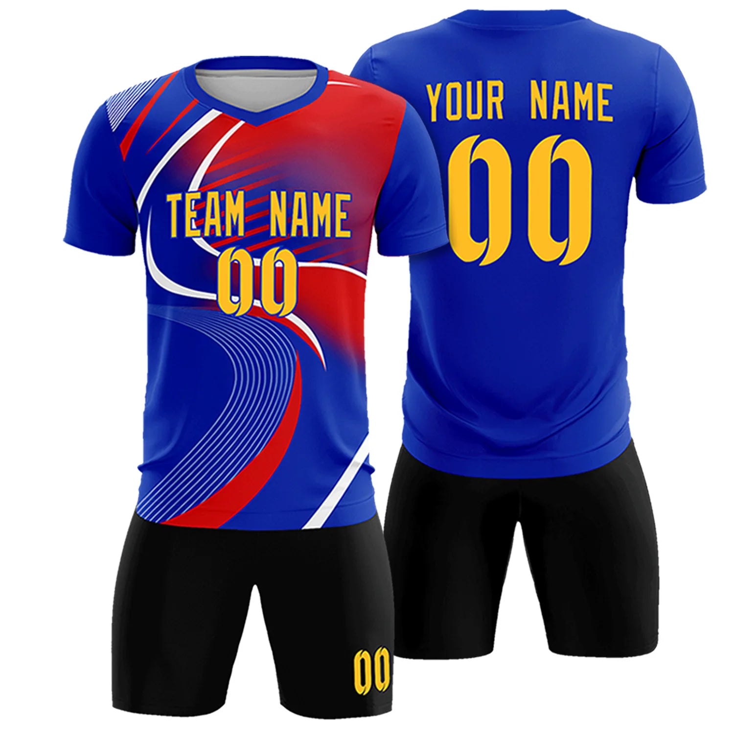 Custom Royal Blue White-Red Casual Printing Sportswear Soccer Sets Jersey